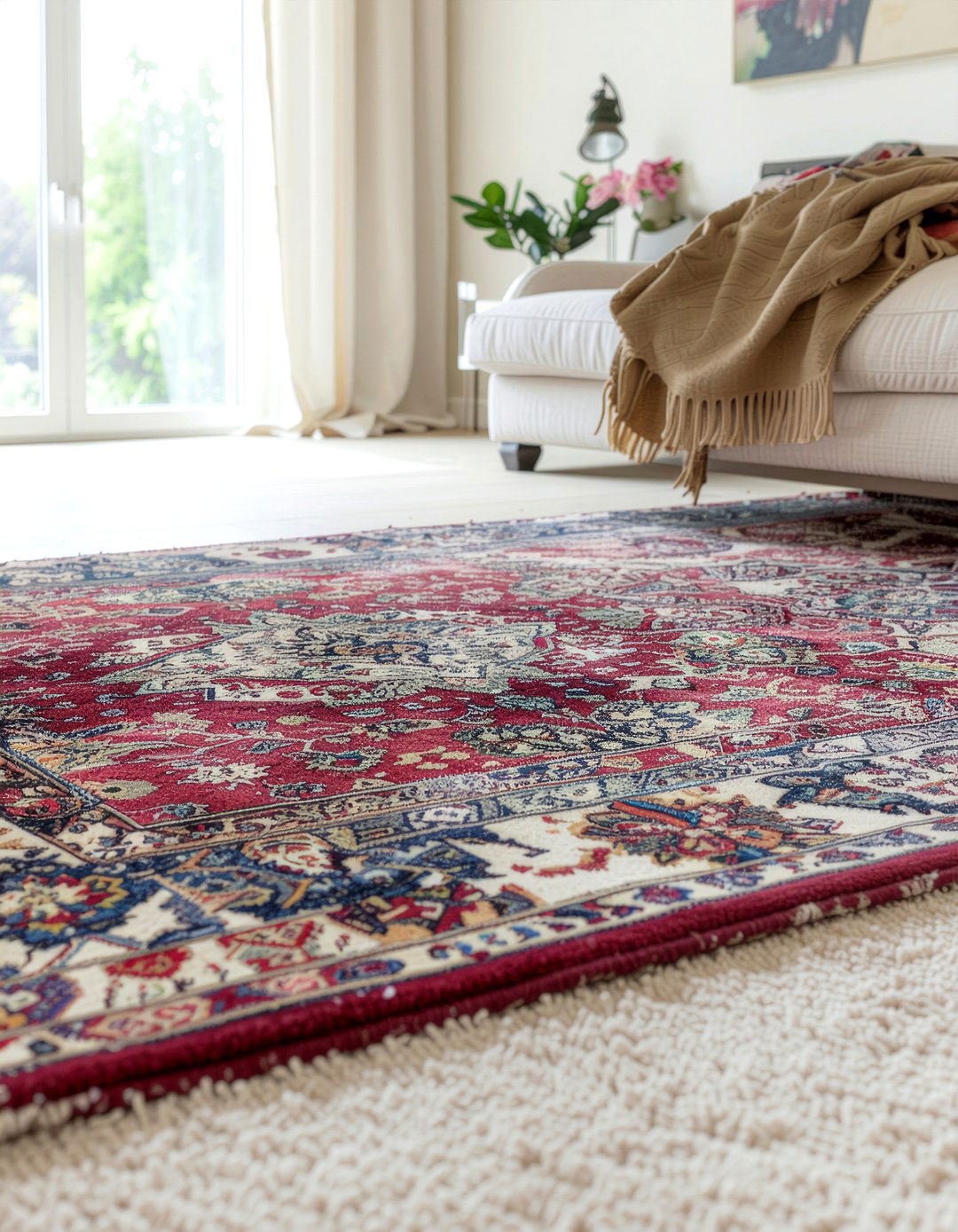 Rug over carpet - 30 renter bedroom ideas