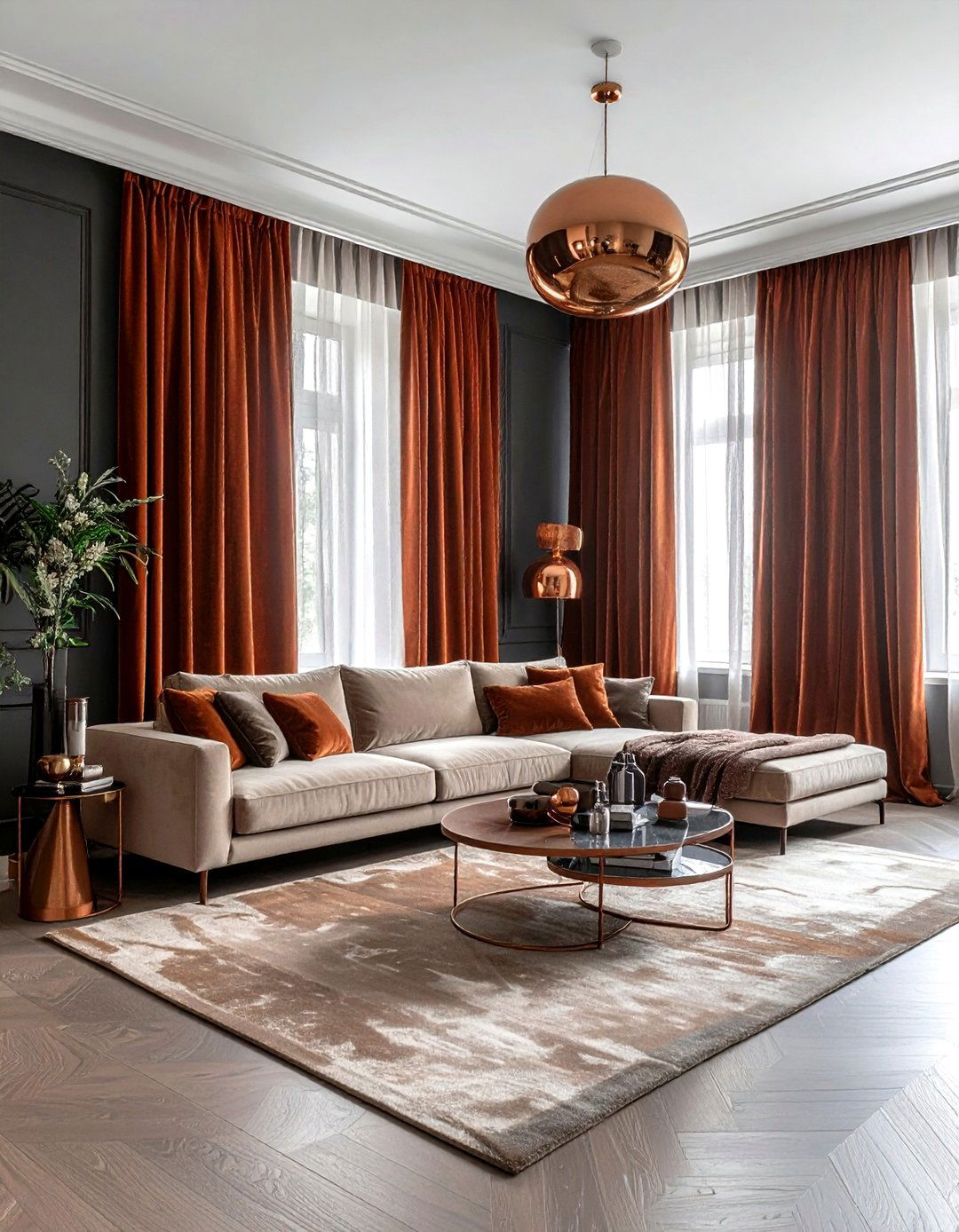Rust Colored Velvet Curtains - 30 orange living room ideas