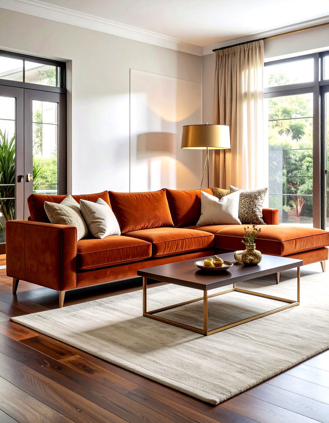 Rust Performance Velvet Sectional - 30 living room performance fabric sofa ideas