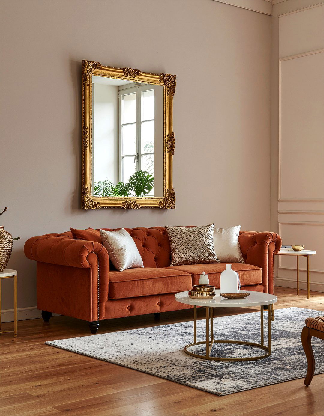 Rust and gold accents - 30 rust living room ideas