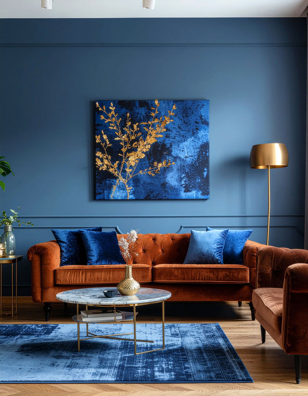 Rust and navy blue decor - 30 rust living room ideas