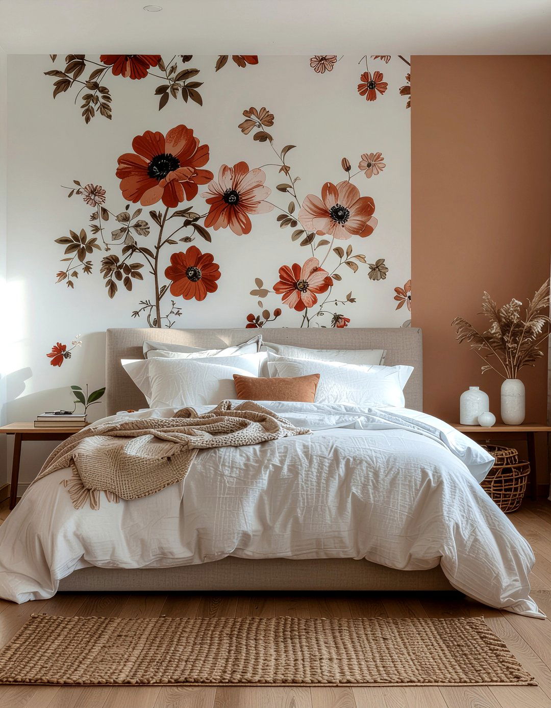 Rust floral wallpaper - 30 rust bedroom ideas