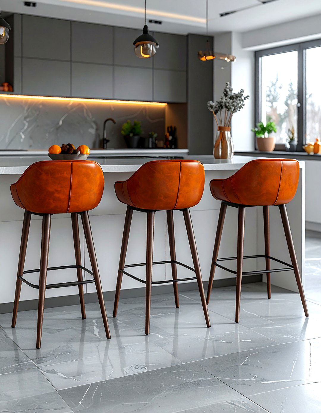 Rust leather stools - 30 rust kitchen ideas