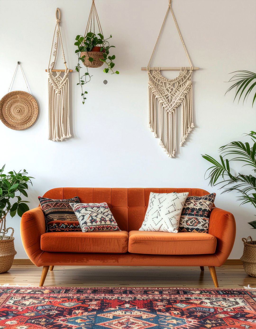 Rust orange fabric sofa - 30 fabric sofa living room ideas