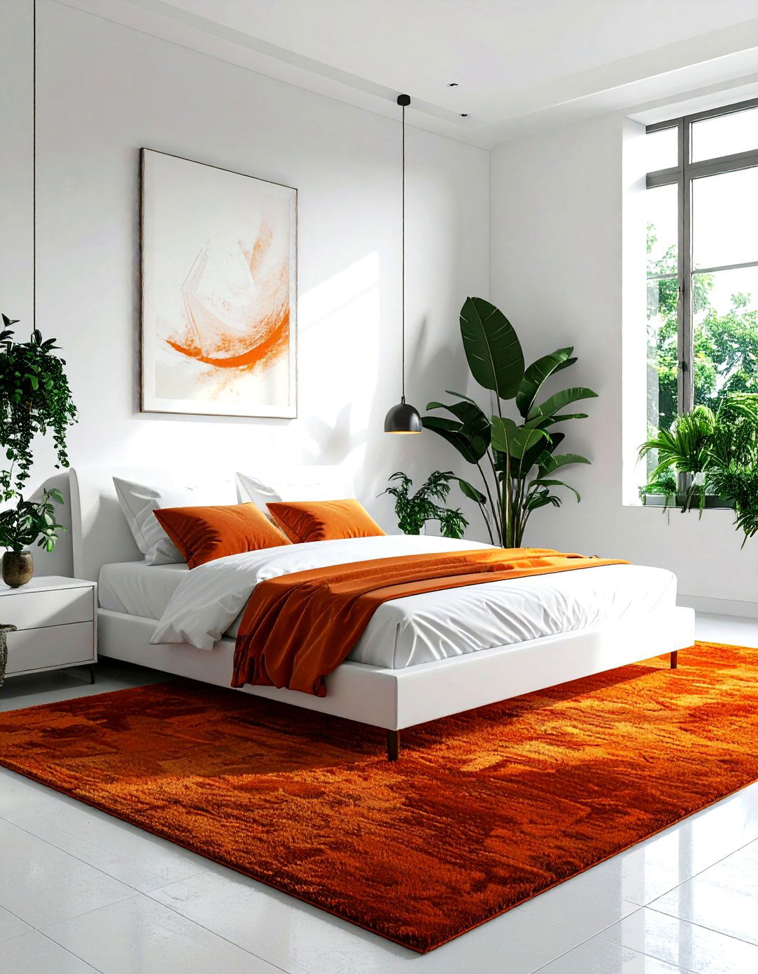 Rust orange rug bedroom - 30 orange and white bedroom ideas