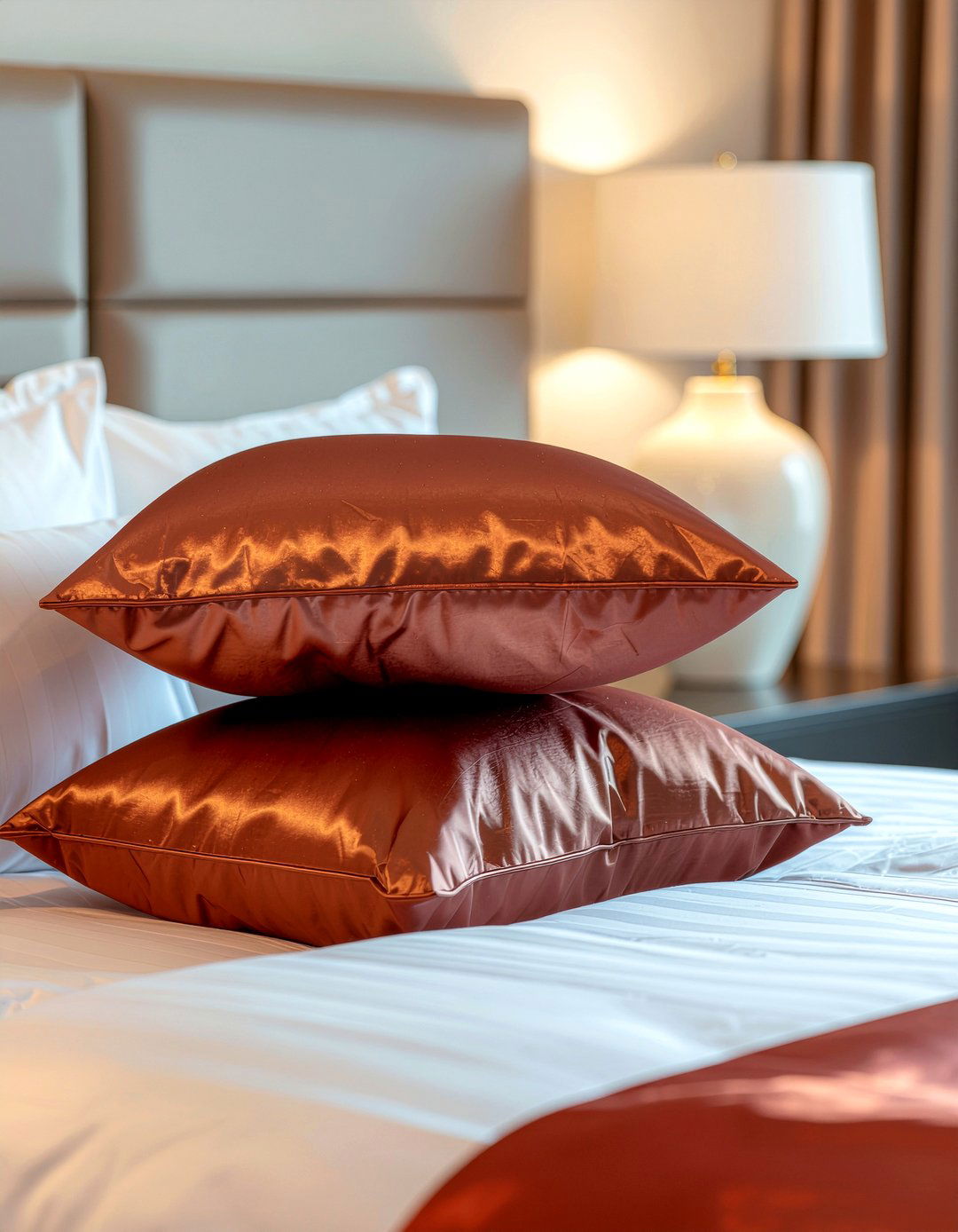 Rust silk pillowcases - 30 rust bedroom ideas