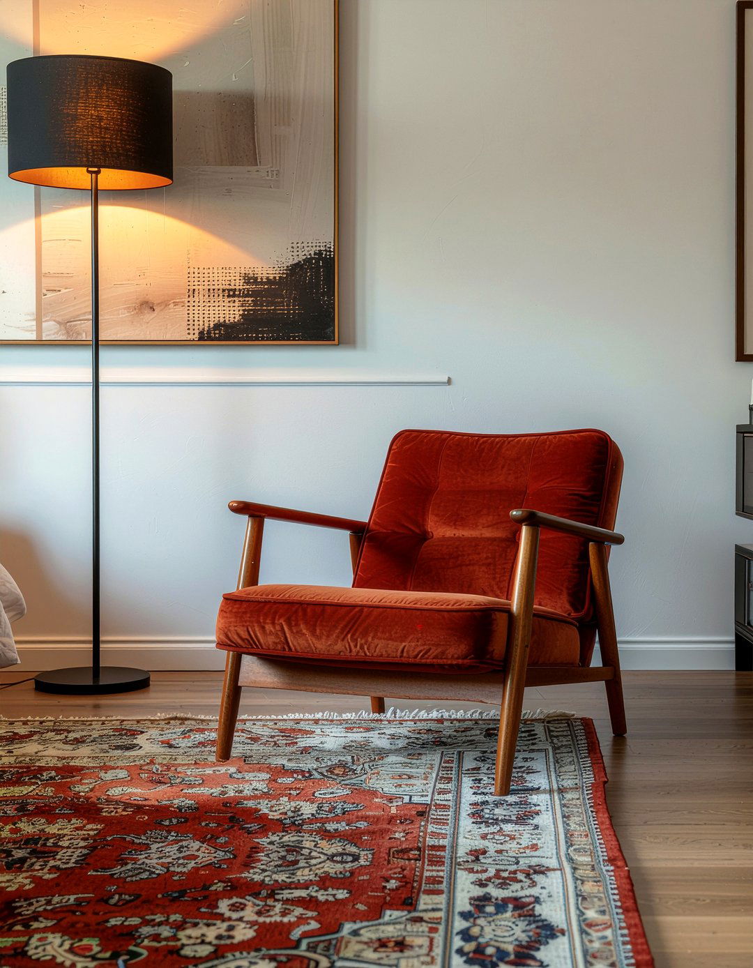 Rust velvet lounge chair - 30 velvet bedroom ideas