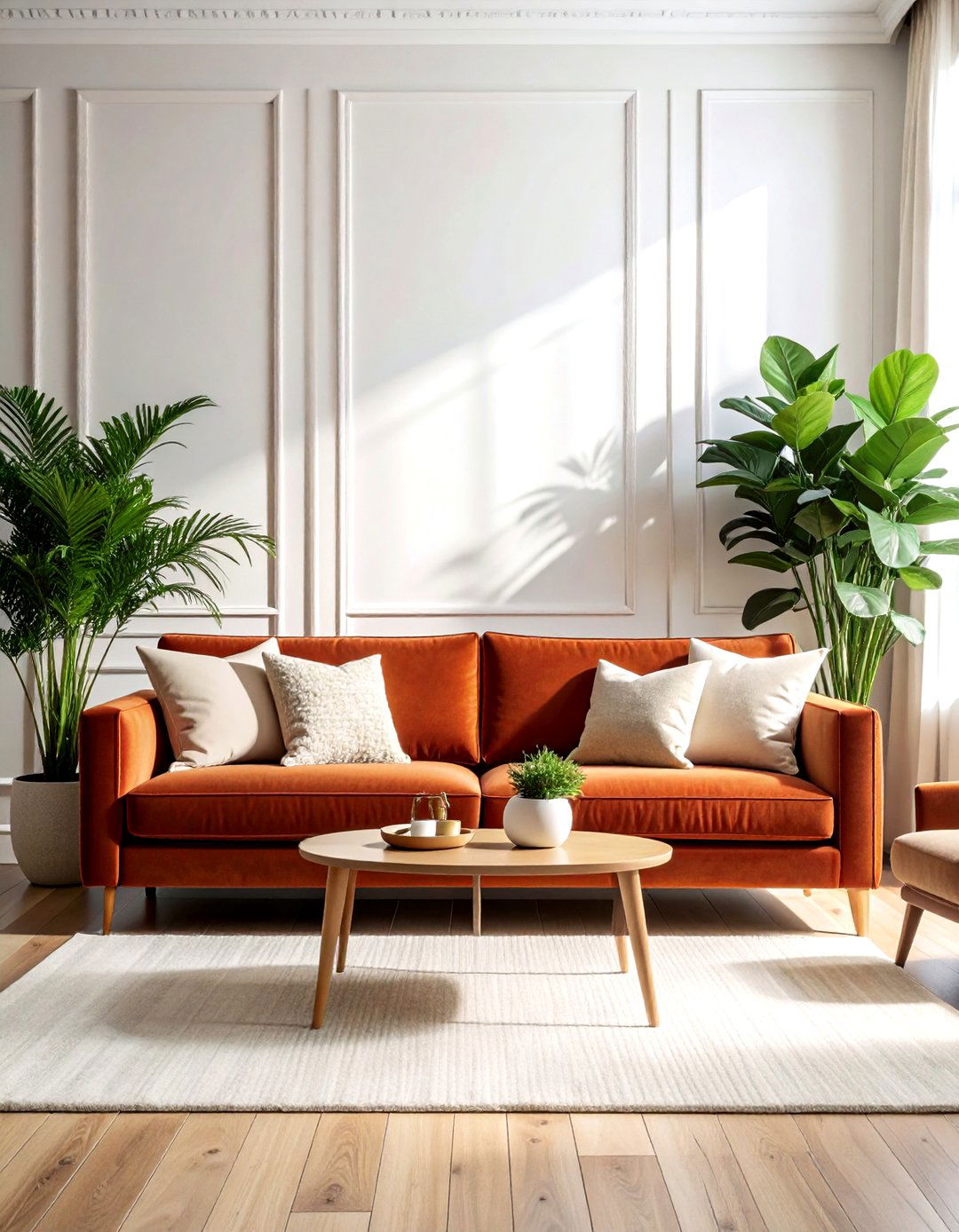 Rust velvet sofa - 30 rust decor ideas