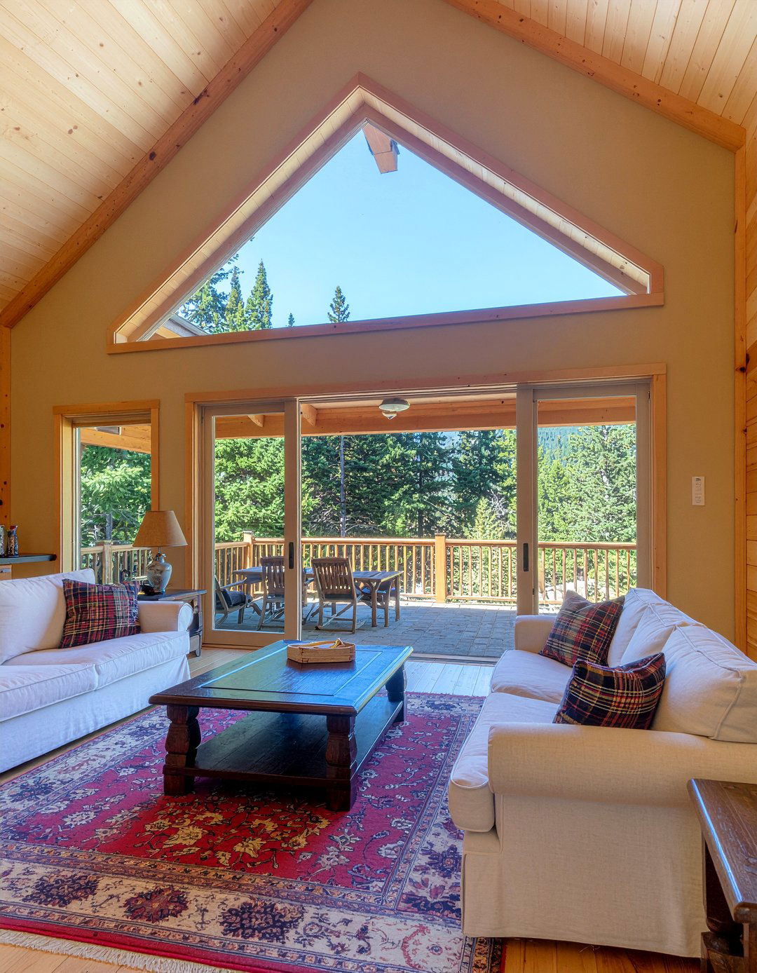 Rustic A frame living room wood paneling - 30 living room A-frame ideas