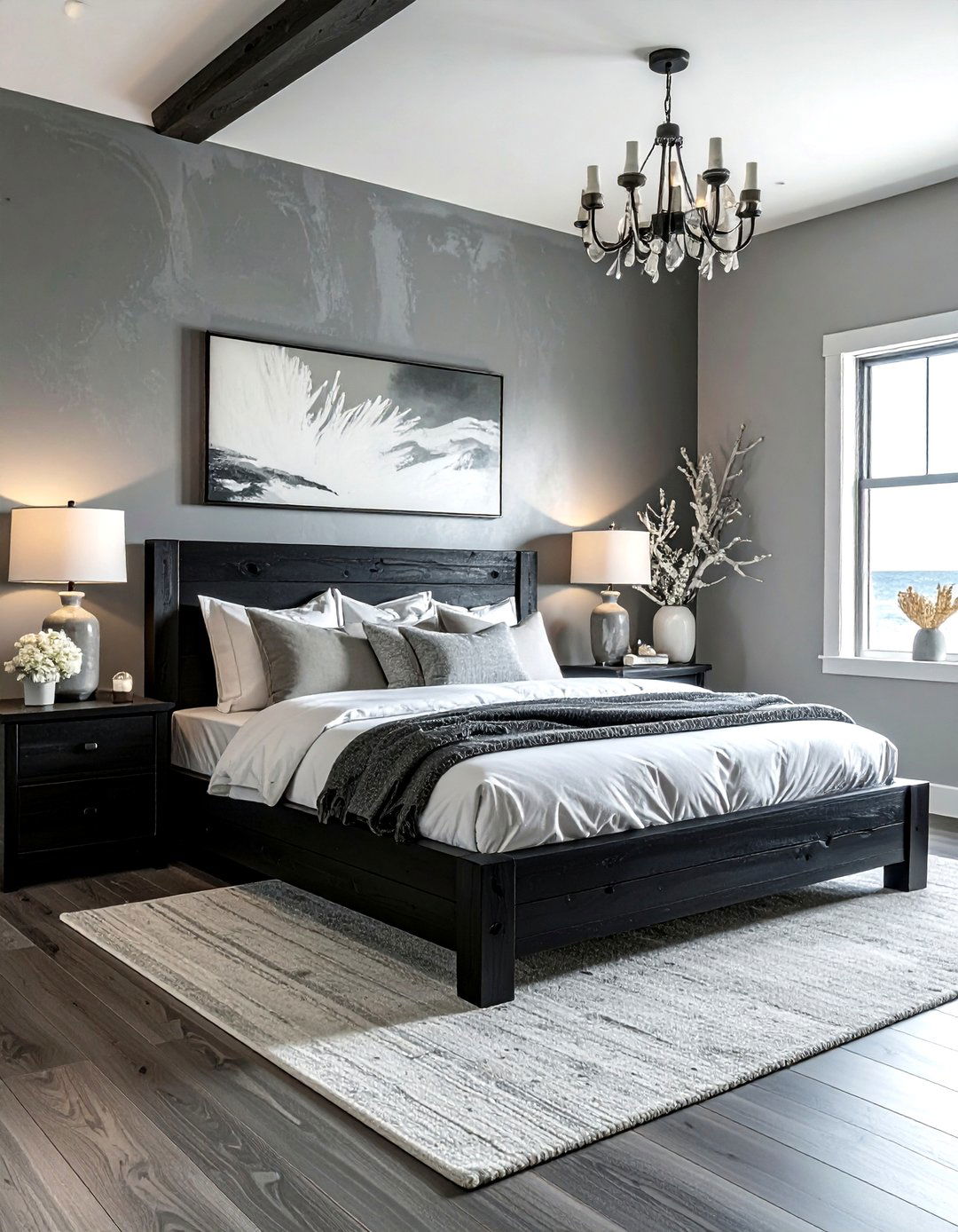 Rustic Black Driftwood Bedroom - 30 coastal black bedroom ideas