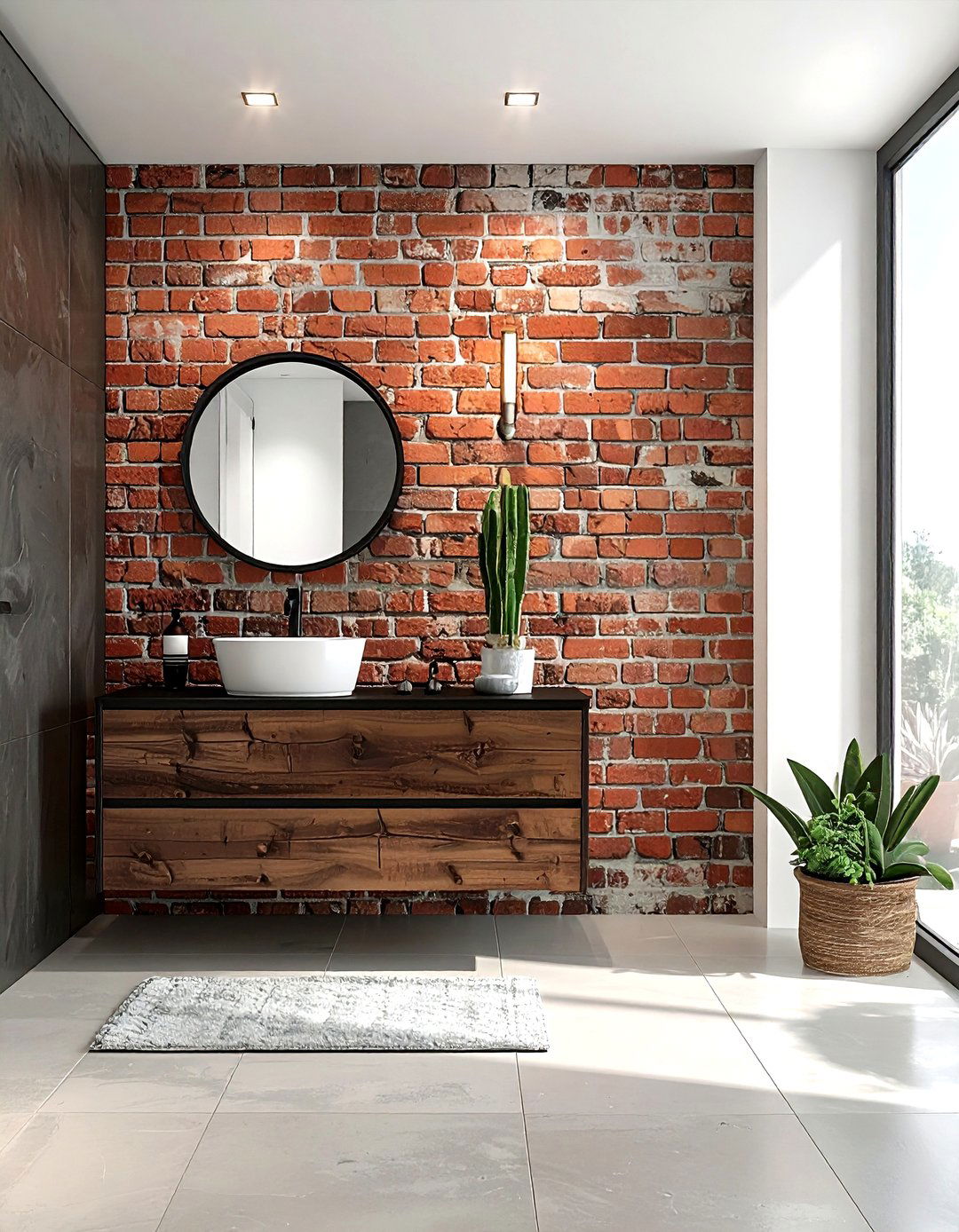 Rustic Brick Accent Wall - 30 rustic bathroom ideas