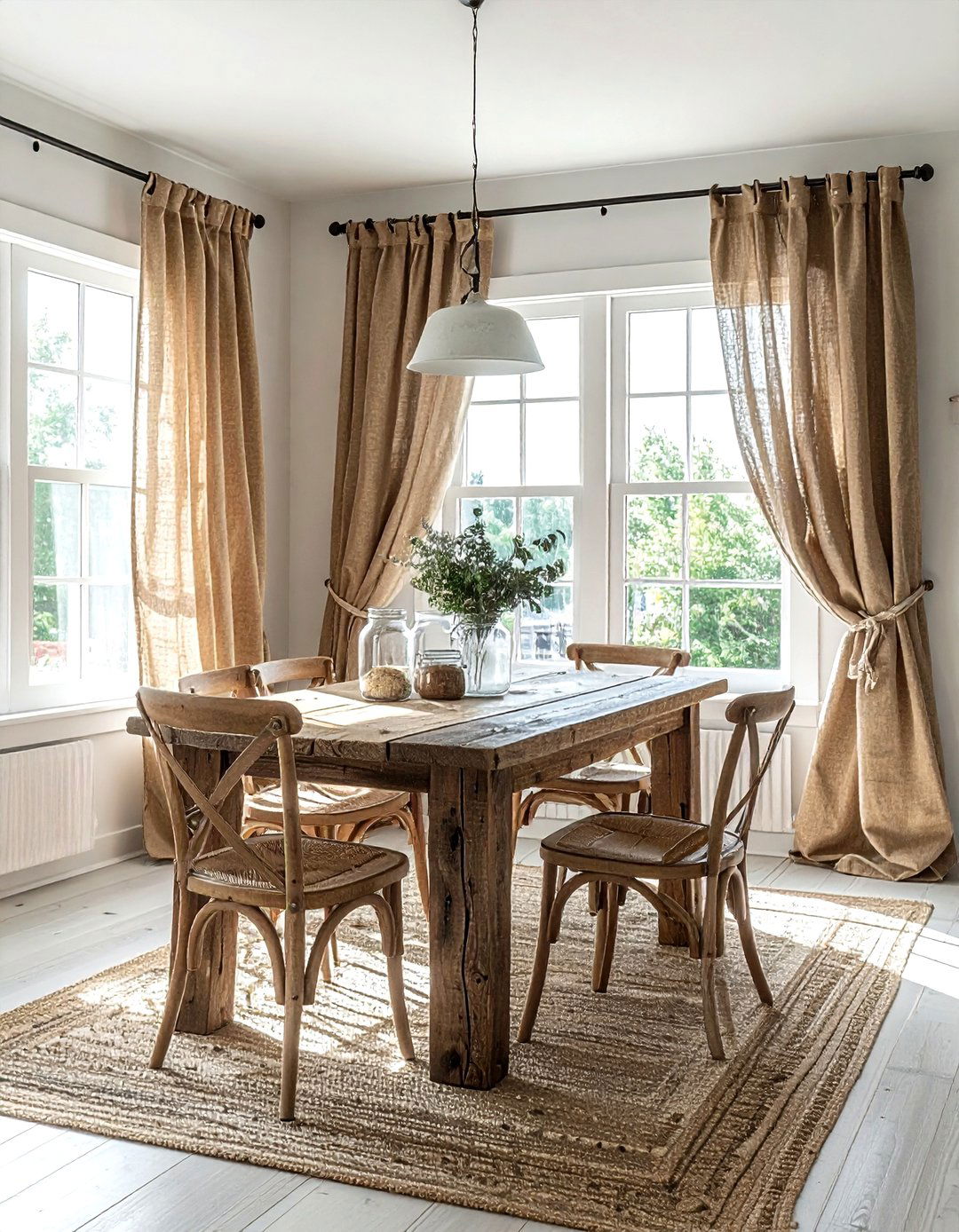 Rustic Burlap Curtains - 30 dining room curtain ideas