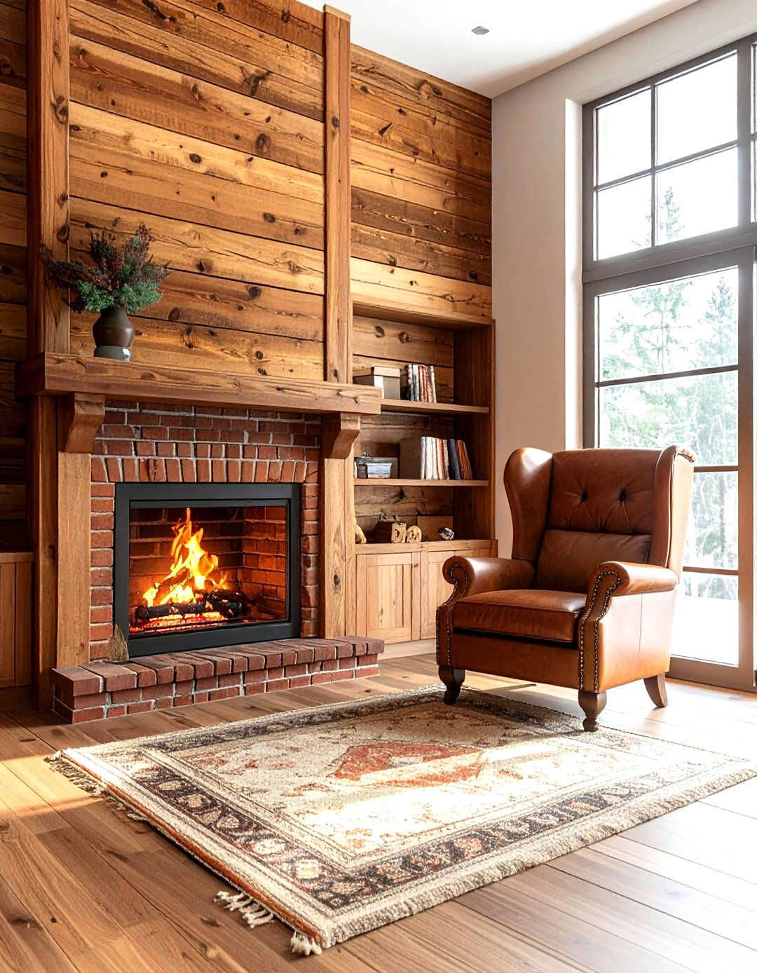 Rustic Cedar Plank Wall - 30 living room plank wall ideas