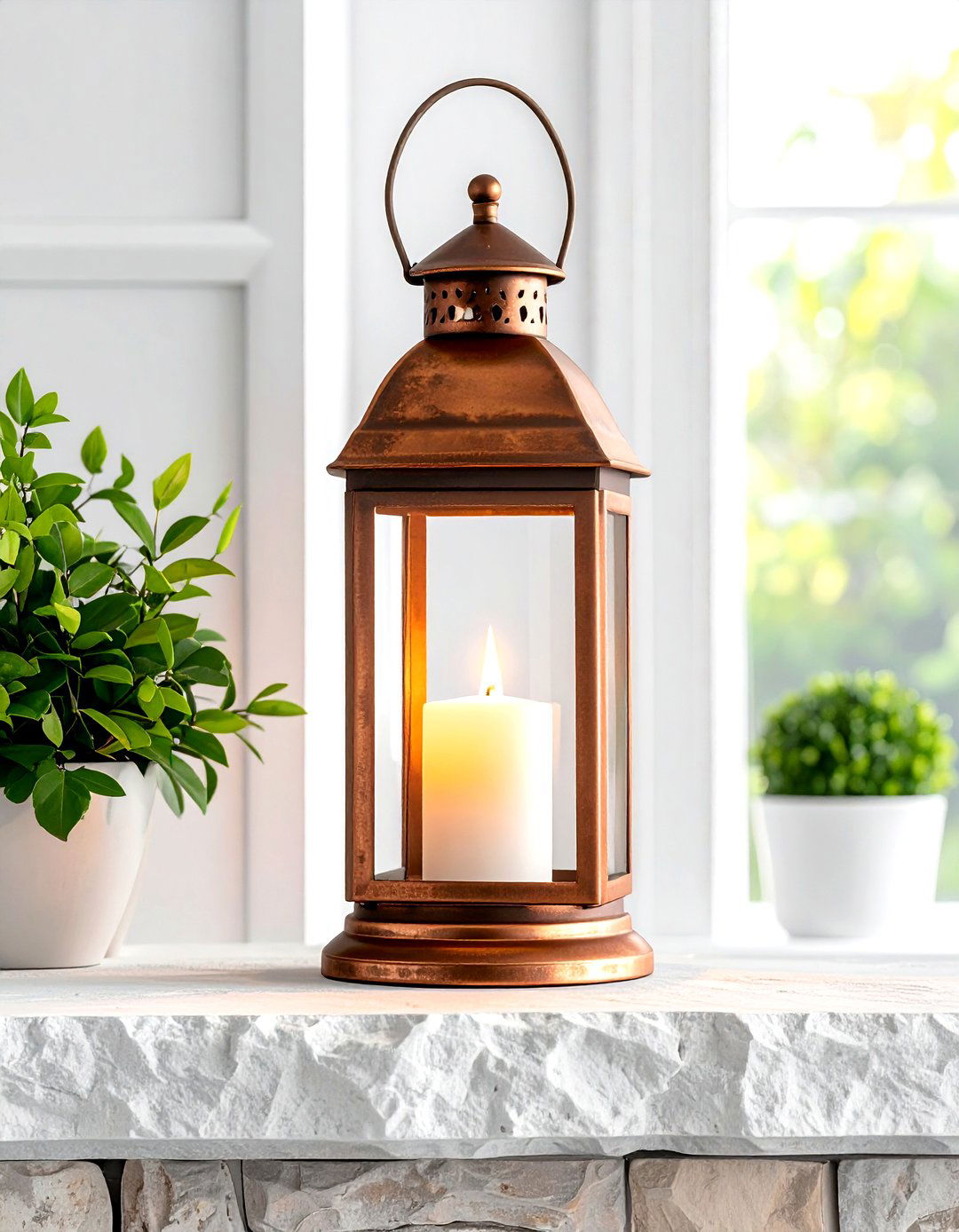 Rustic Copper Fireplace Lantern - 30 living room candle lanterns