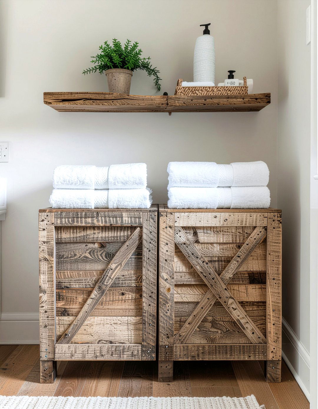 Rustic Crate Towel Storage - 30 bathroom towel styling ideas