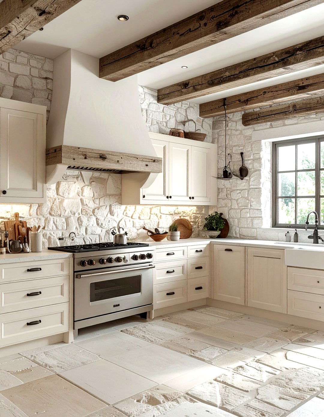 Rustic Cream Kitchen White Stone Walls - 30 cream and white kitchen ideas