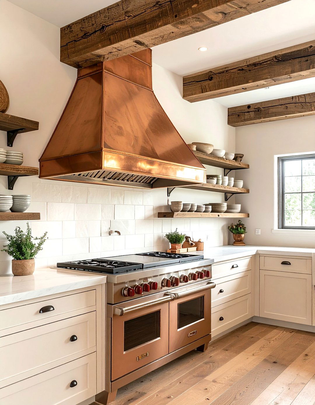 Rustic Farmhouse Copper Vent Hood - 30 copper hood kitchen ideas