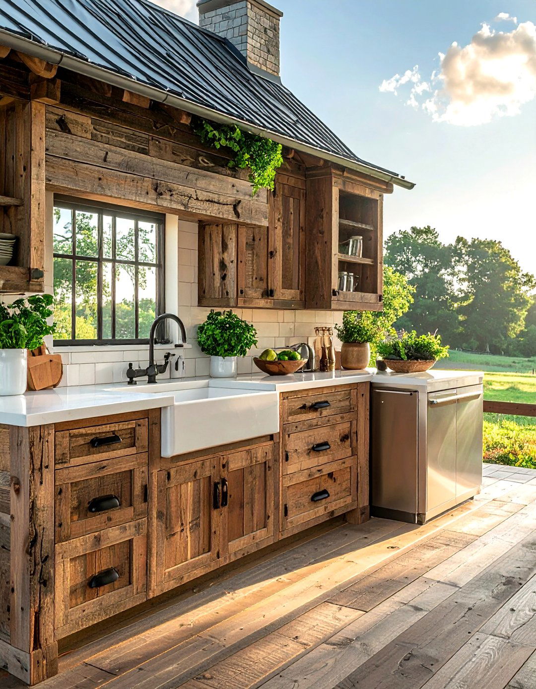 Rustic Farmhouse Kitchen - 30 counter depth refrigerator kitchen ideas