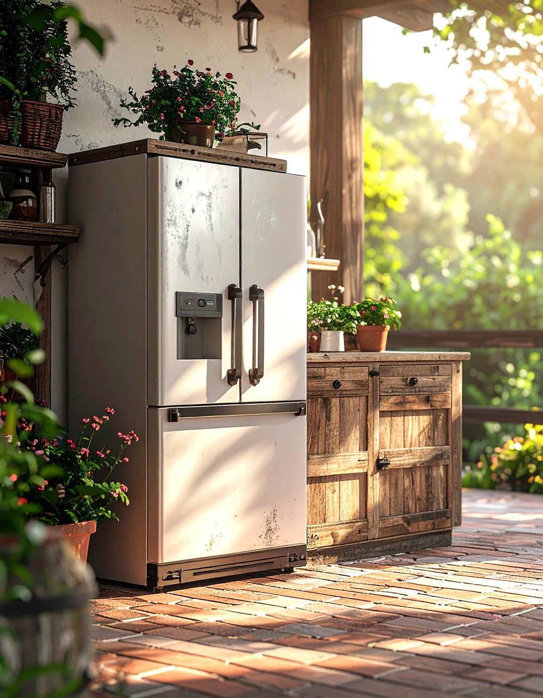Rustic Farmhouse Outdoor Fridge - 30 outdoor kitchen refrigerator ideas