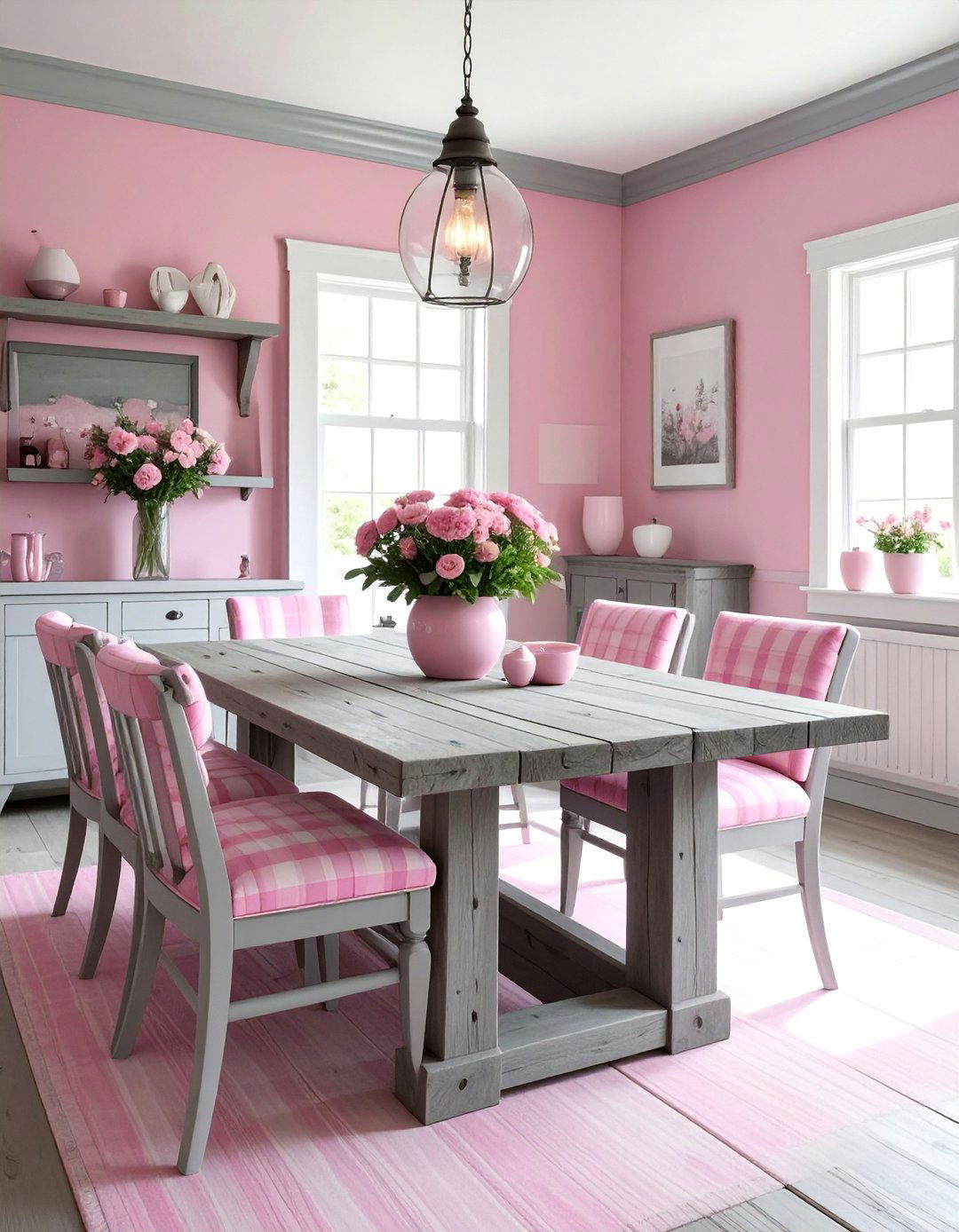 Rustic Gray Pink Cottage Dining - 30 pink gray dining room ideas