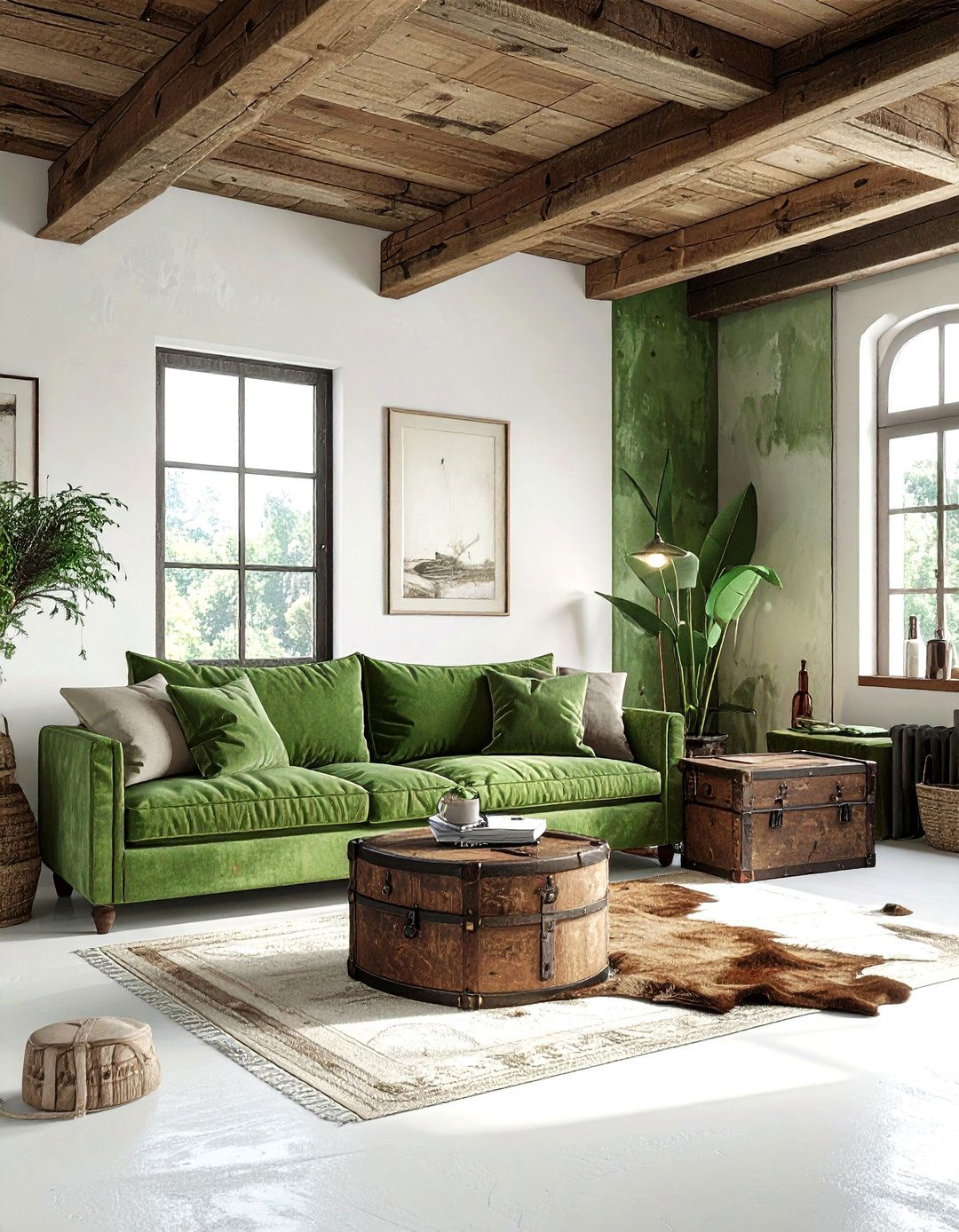 Rustic Green Bohemian Living Room - 30 bohemian green living room ideas