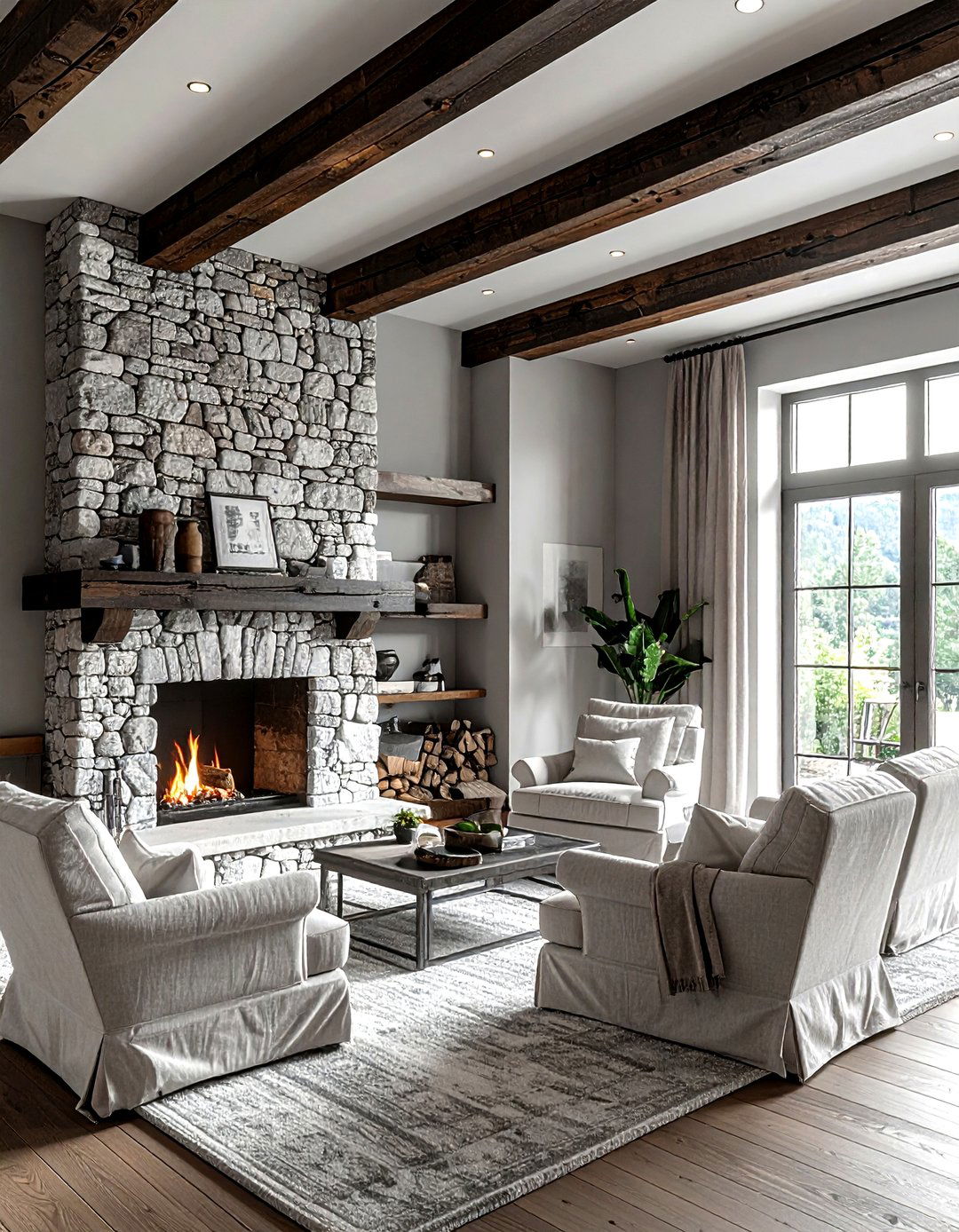Rustic Grey Living Room With Wood Beams - 30 farmhouse grey living room ideas
