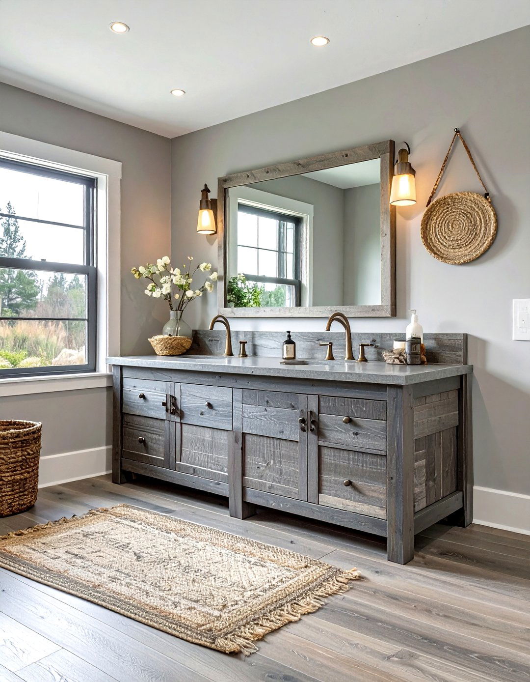 Rustic Grey Reclaimed Wood Vanity - 30 grey bathroom furniture ideas