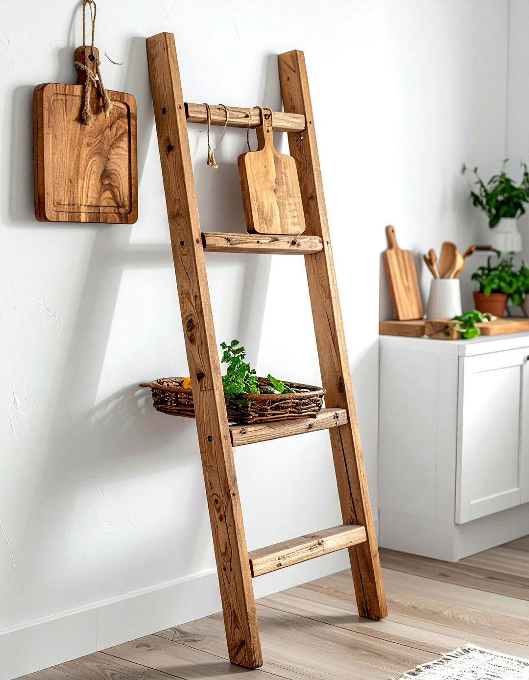 Rustic Kitchen Cutting Board Ladder - 30 kitchen cutting board display ideas