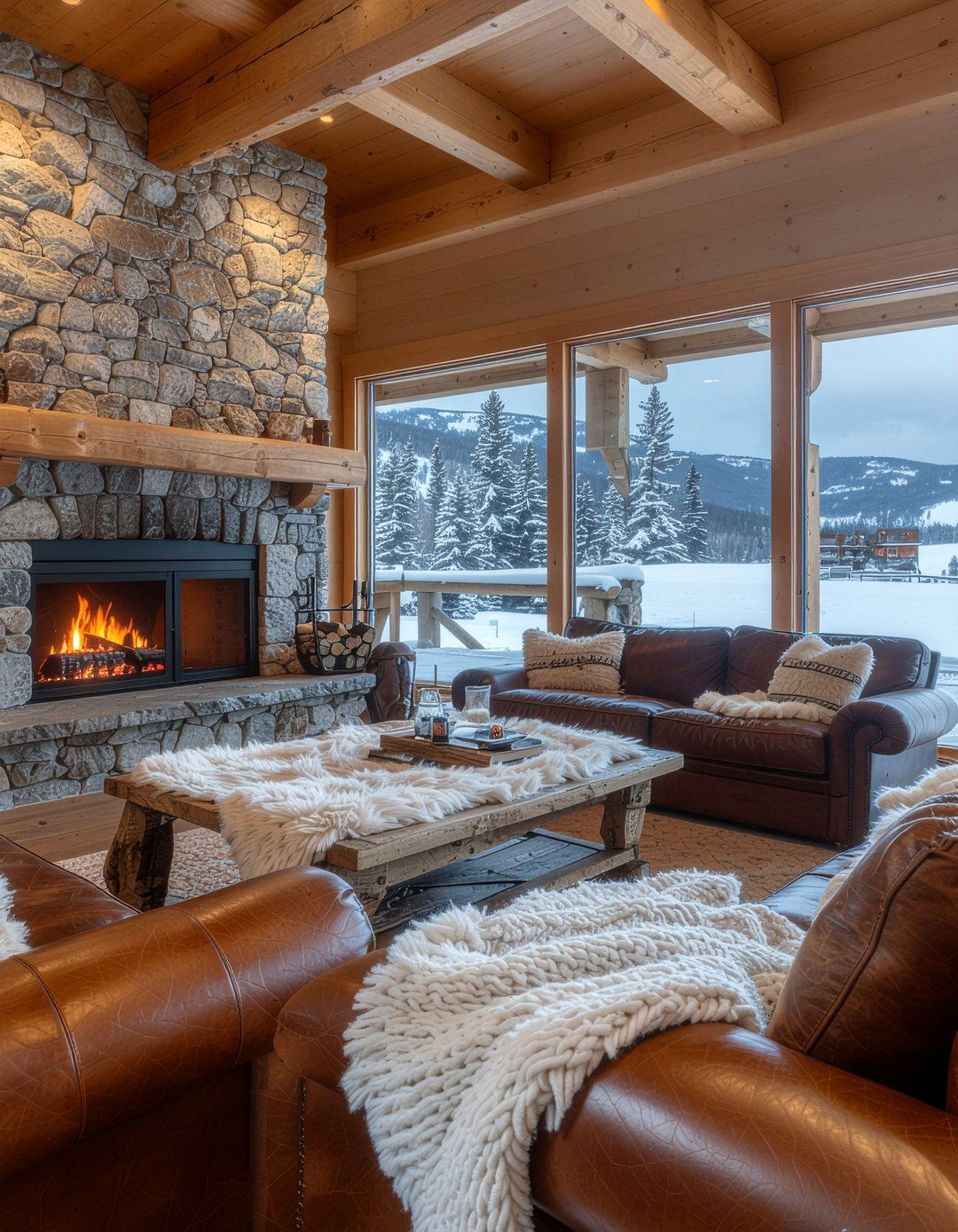 Rustic Leather Furniture - 30 cabin style living room ideas