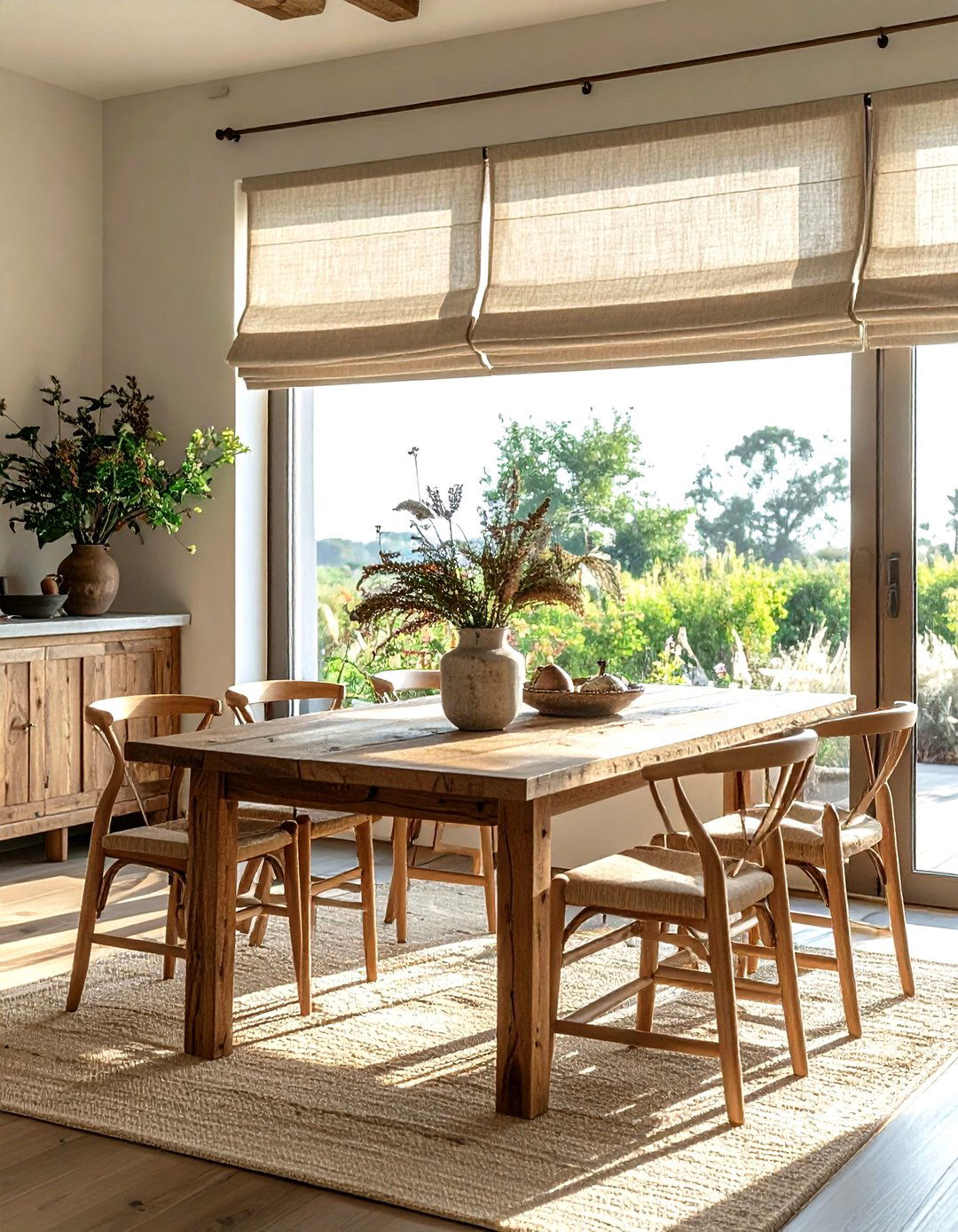 Rustic Linen Roman Shades - 30 linen dining room ideas
