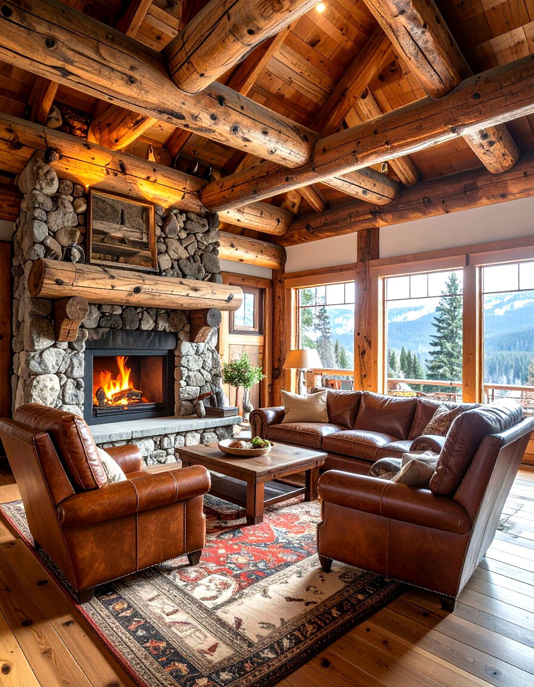 Rustic Log Beam Ceiling - 30 living room ceiling ideas