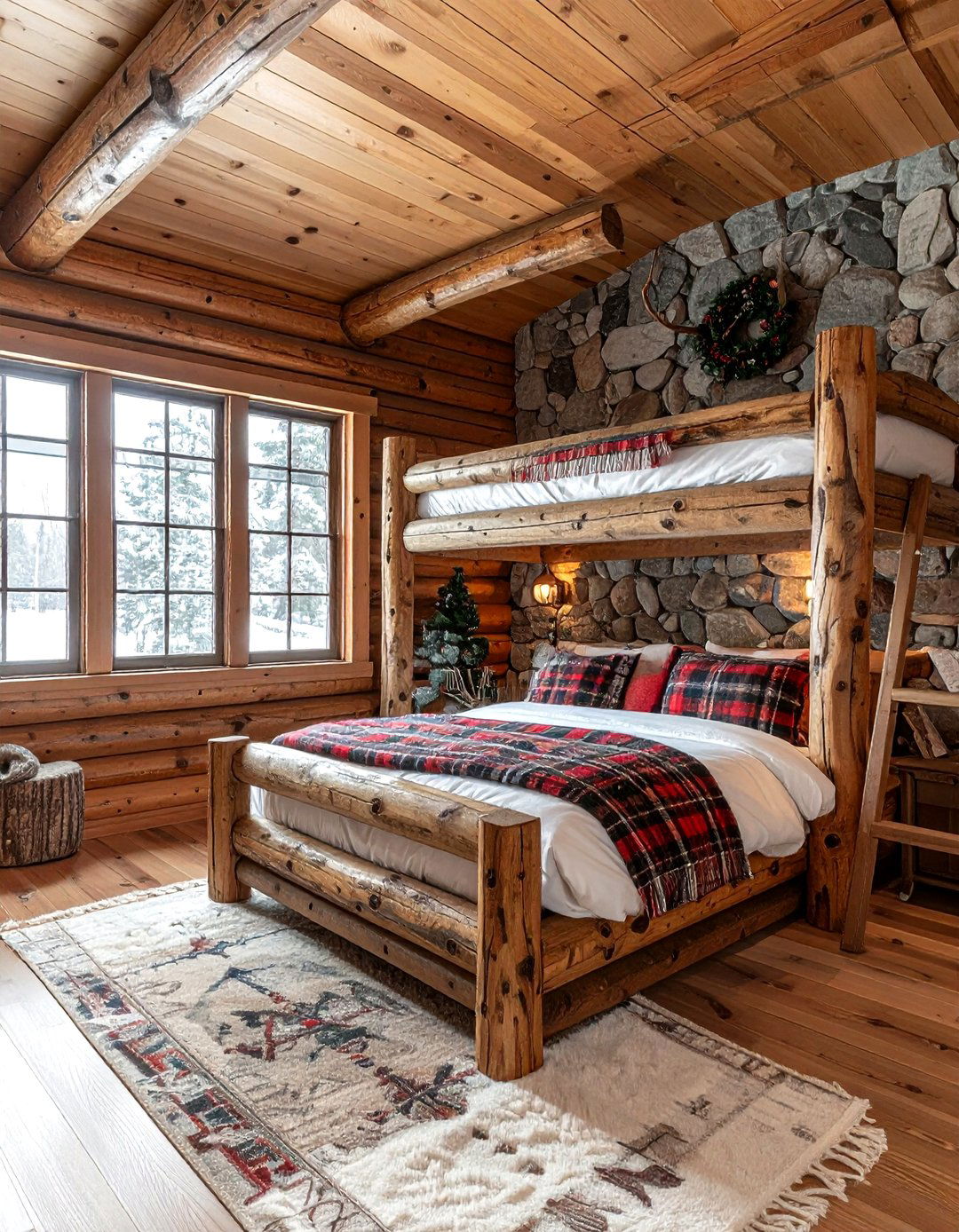 Rustic Log Cabin Bunk Room - 30 quadruple bedroom ideas