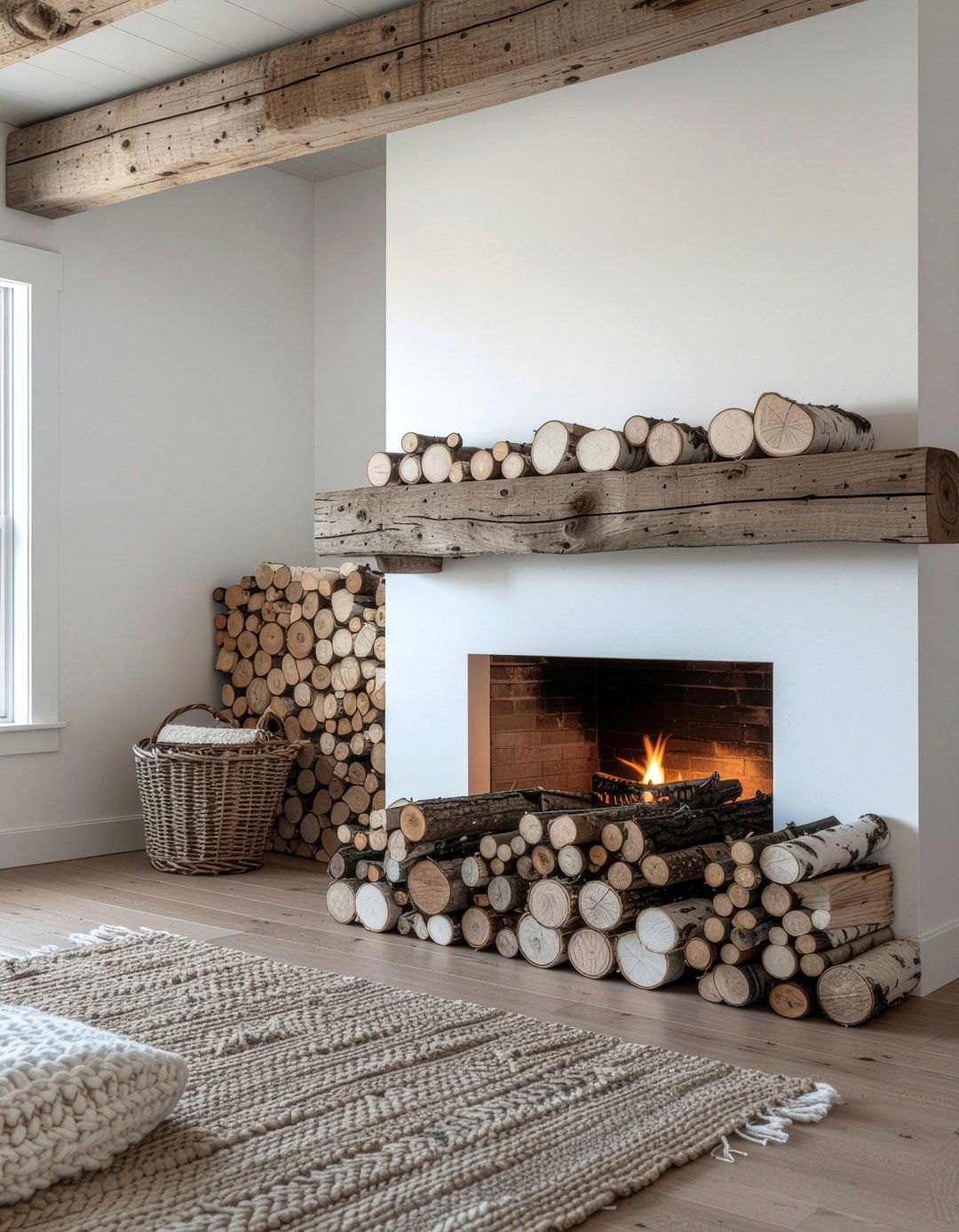 Rustic Log Stack Fireplace - 30 faux fireplace ideas