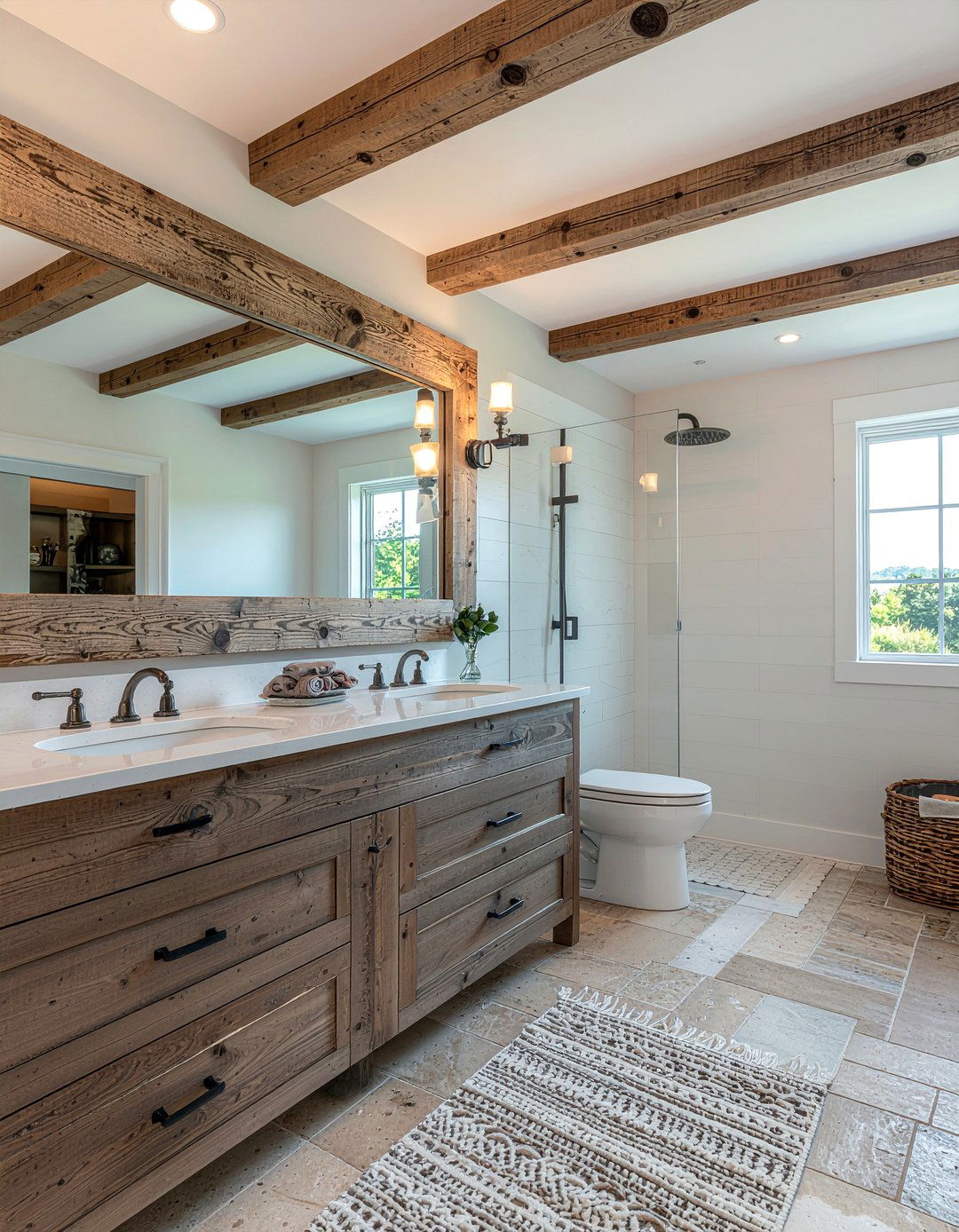 Rustic Mirrored Wall Bathroom - 30 mirrored wall bathroom ideas