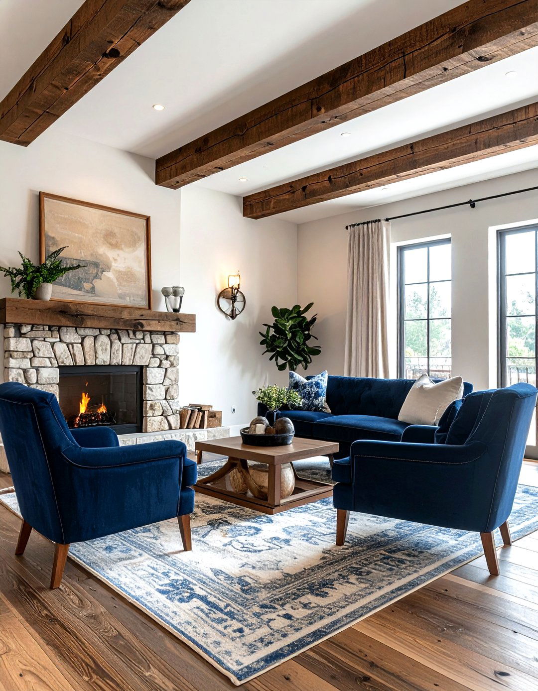 Rustic Navy Living Room - 30 navy and white living room ideas