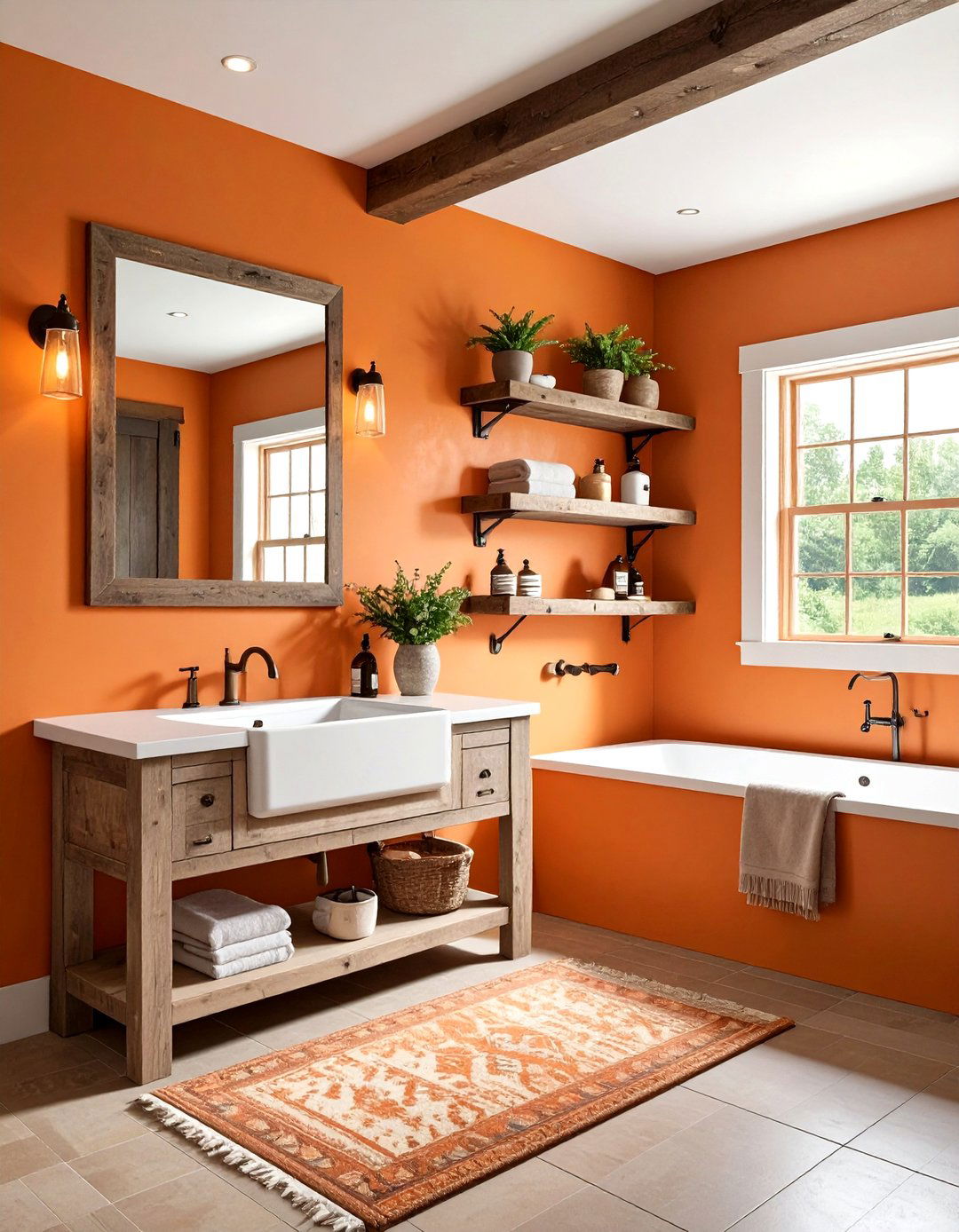 Rustic Orange Farmhouse Bathroom - 30 orange bathroom ideas