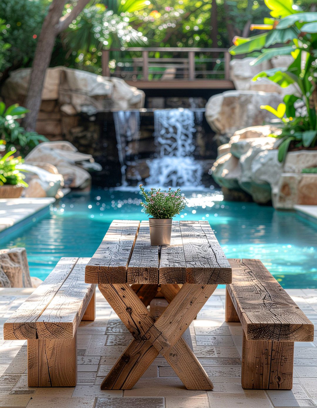 Rustic Outdoor Table - 30 poolside dining ideas