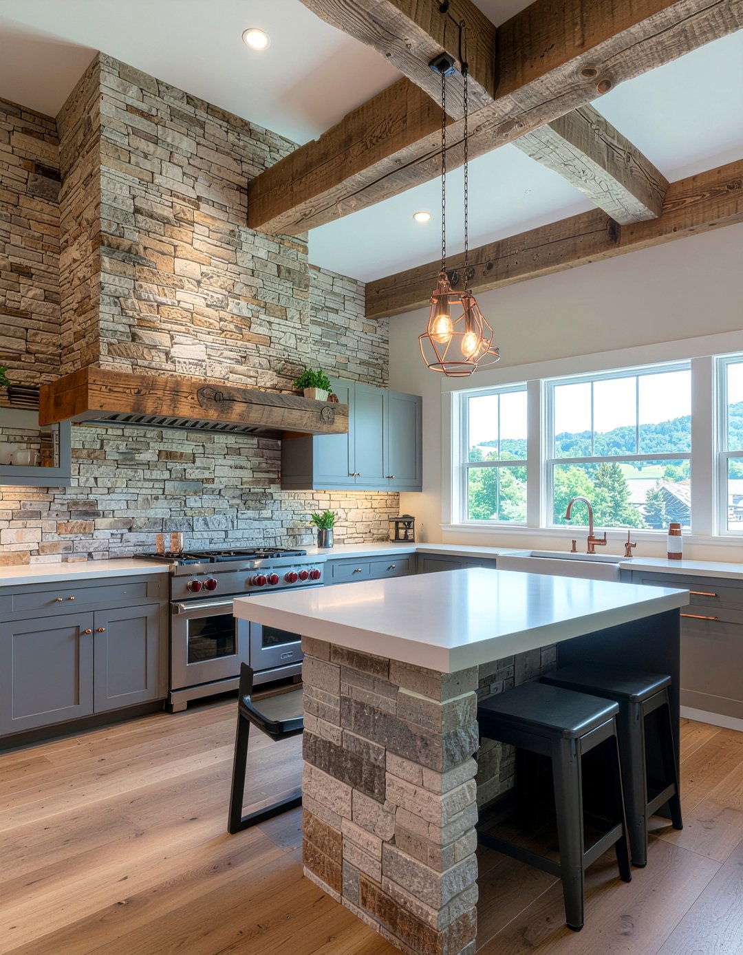 Rustic Reclaimed Wood Beams - 30 kitchen exposed beam ideas
