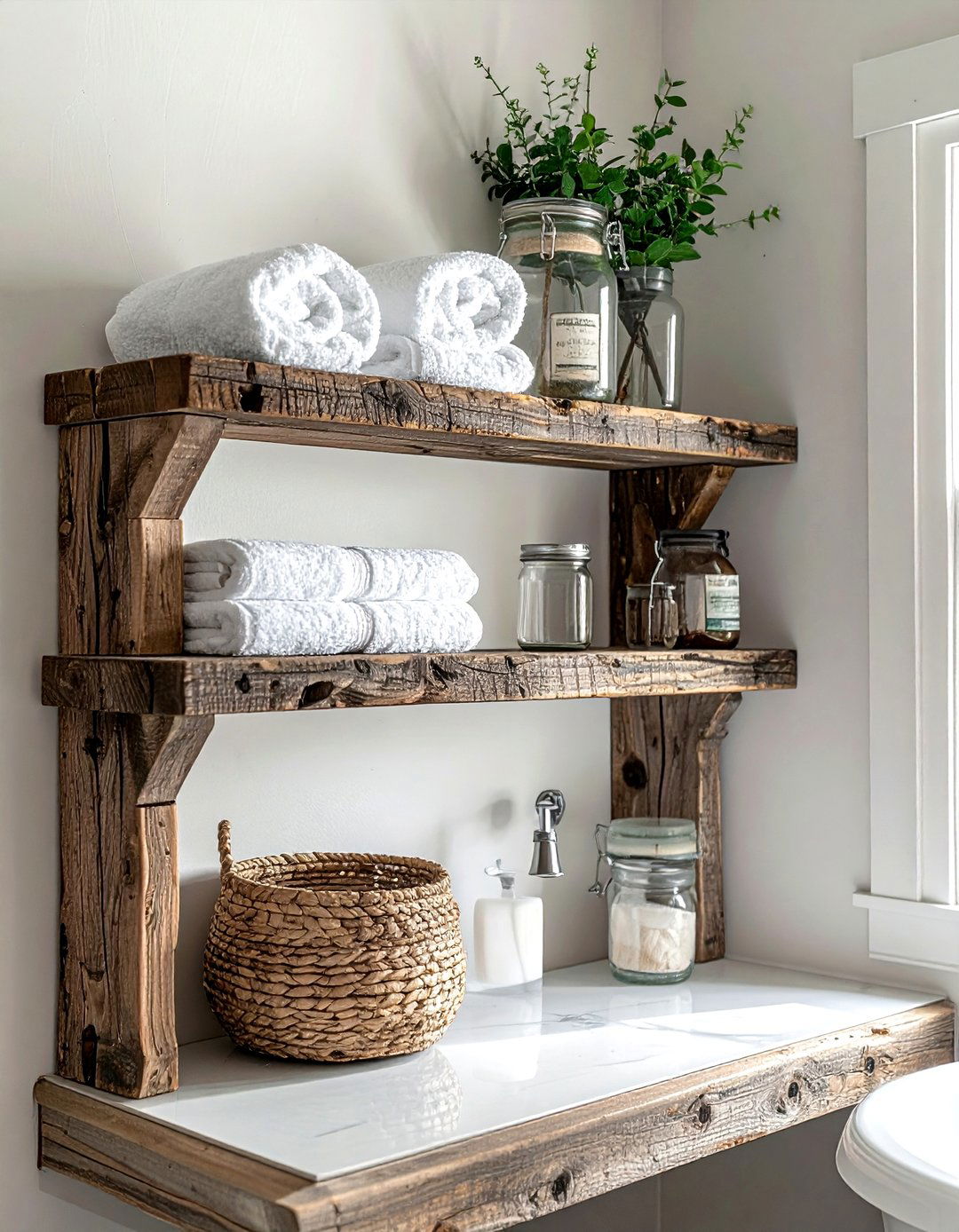 Rustic Reclaimed Wood Corner Shelving - 30 bathroom corner shelving ideas