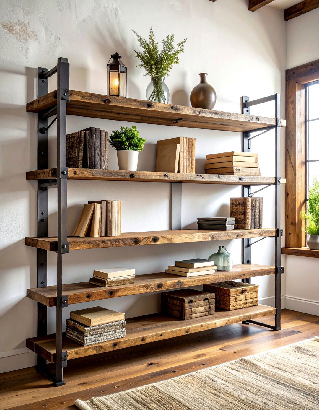 Rustic Reclaimed Wood Shelf - 30 living room book displays