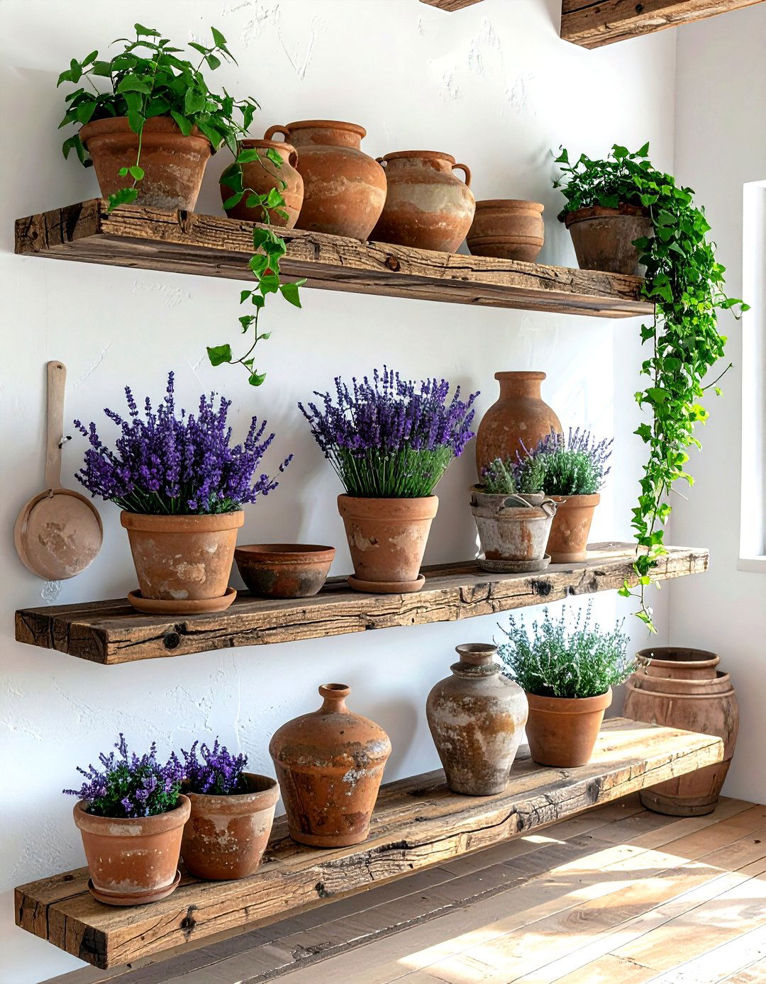 Rustic Reclaimed Wood Shelf - 30 living room plant shelves