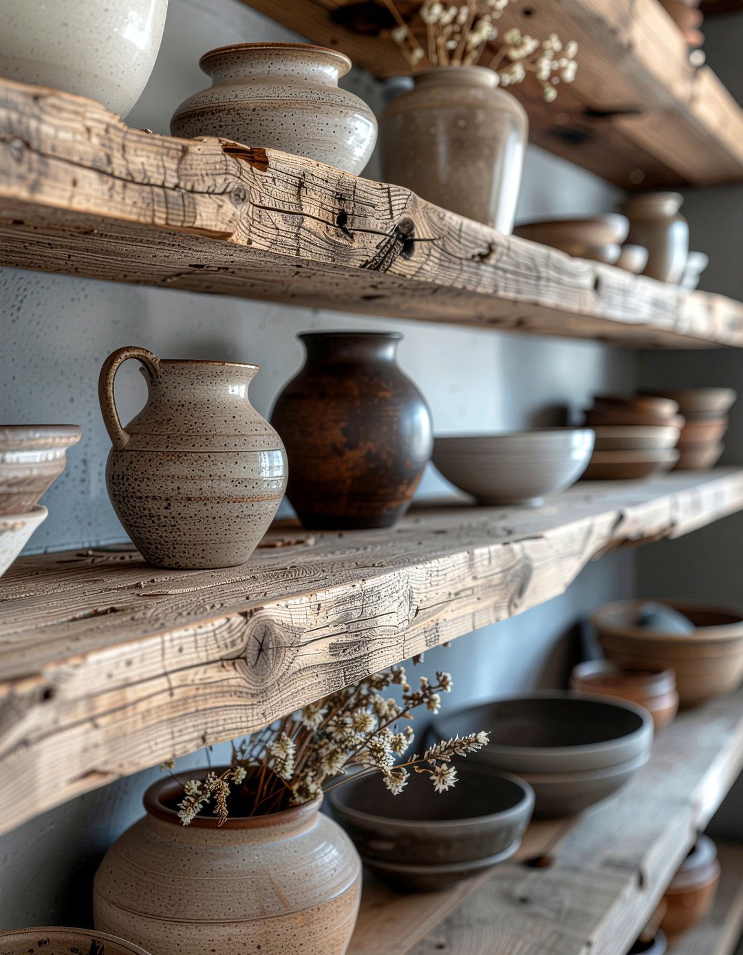 Rustic Reclaimed Wood Shelves - 30 bedroom wall shelving ideas