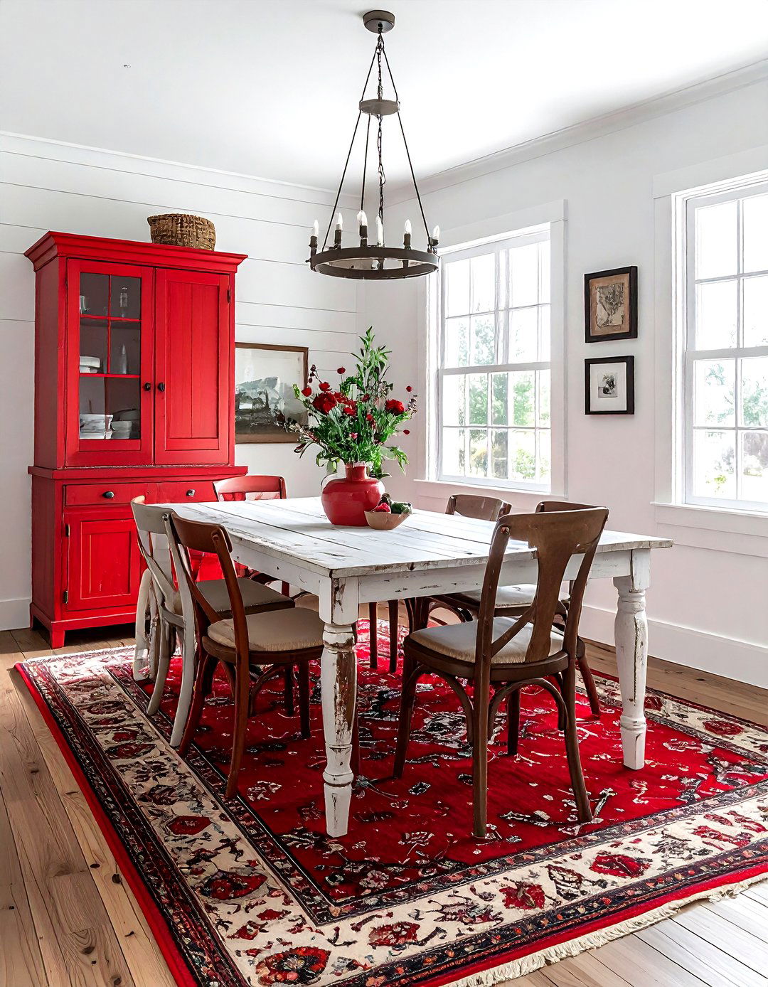 Rustic Red White Wood Dining Room - 30 red and white dining room ideas