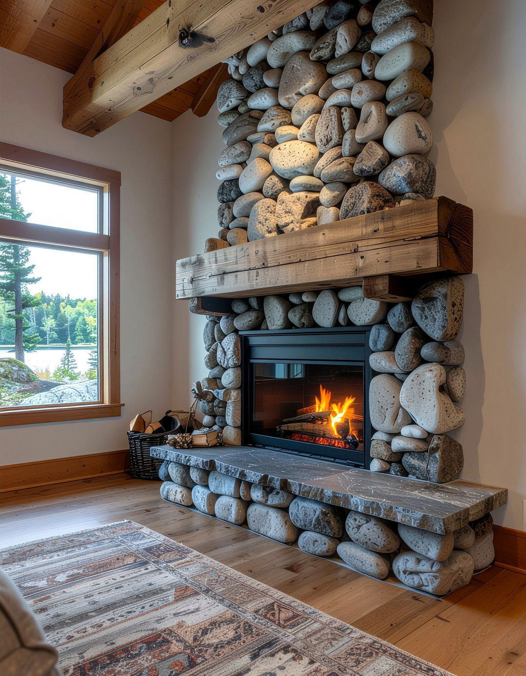 Rustic River Rock Fireplace - 30 fireplace surround ideas