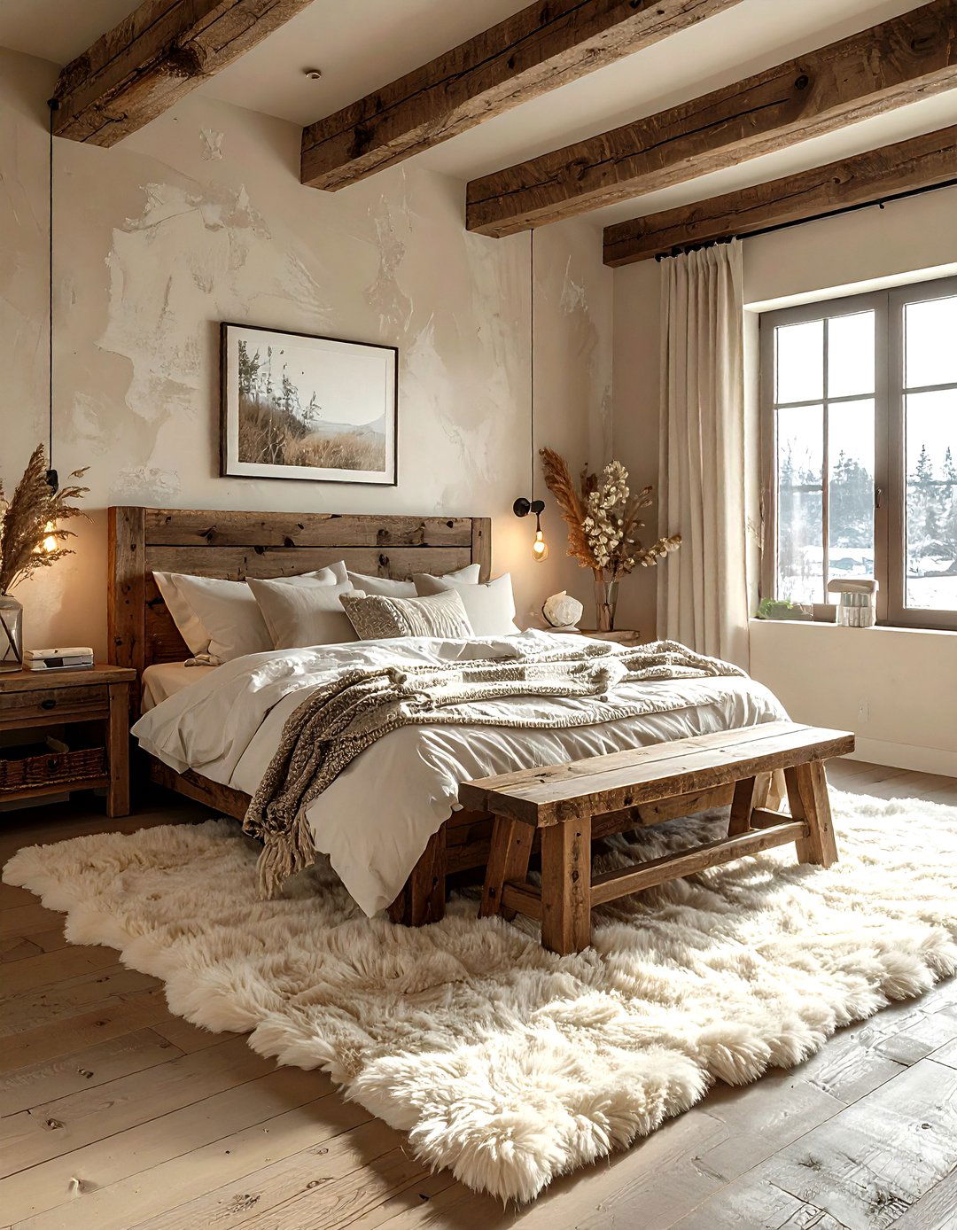 Rustic Scandi Bedroom - 30 scandinavian beige bedroom ideas