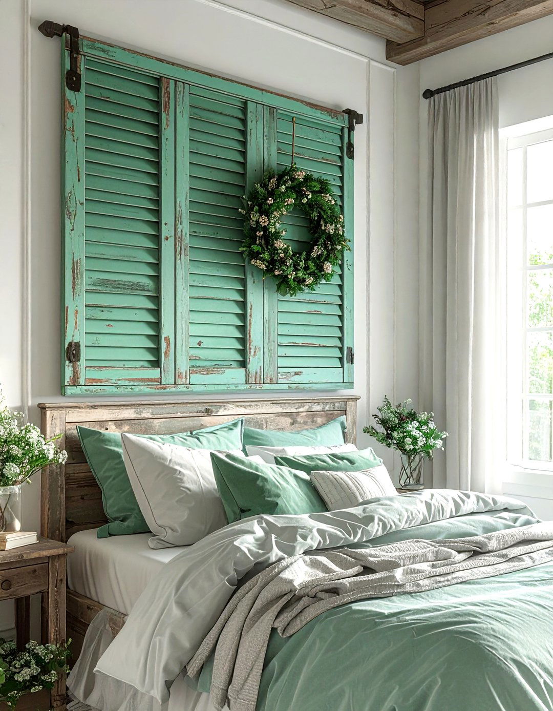 Rustic Shutter Wall Decor - 30 shabby chic bedroom ideas