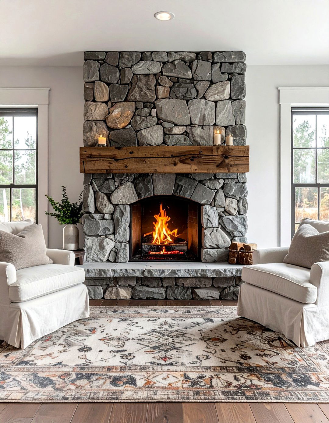 Rustic Stone Fireplace - 30 French country decor ideas