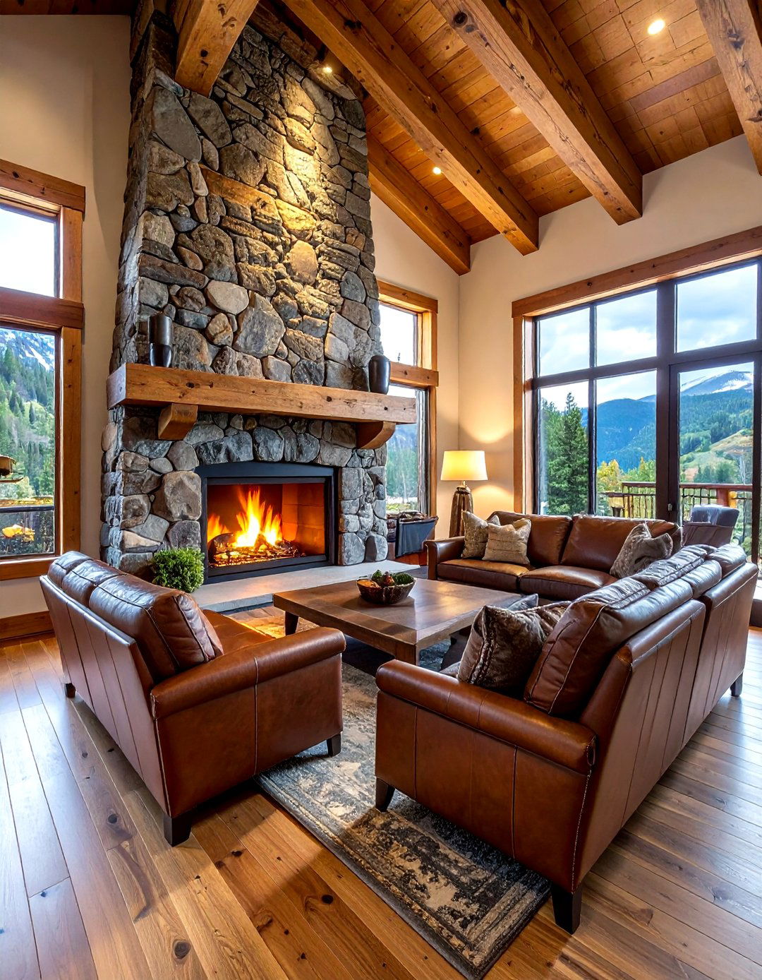 Rustic Stone Fireplace - 30 lodge decor ideas