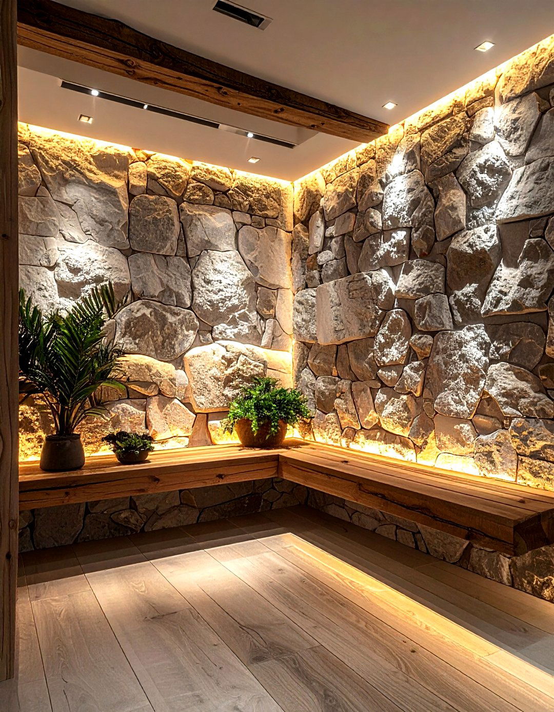 Rustic Stone Wall Feature - 30 ski chalet living room ideas