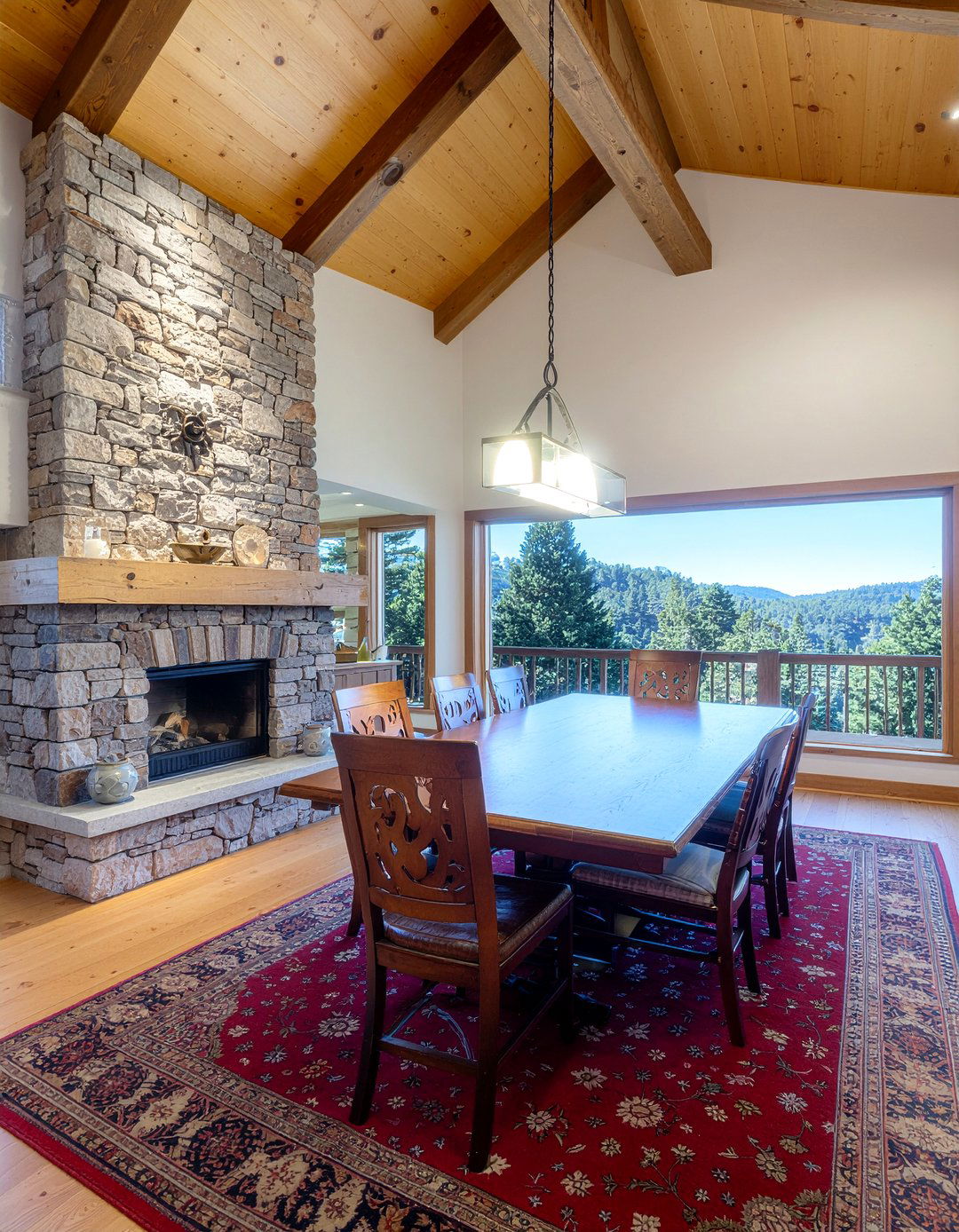 Rustic Timber Truss Dining Room - 30 dining room wood ceiling ideas